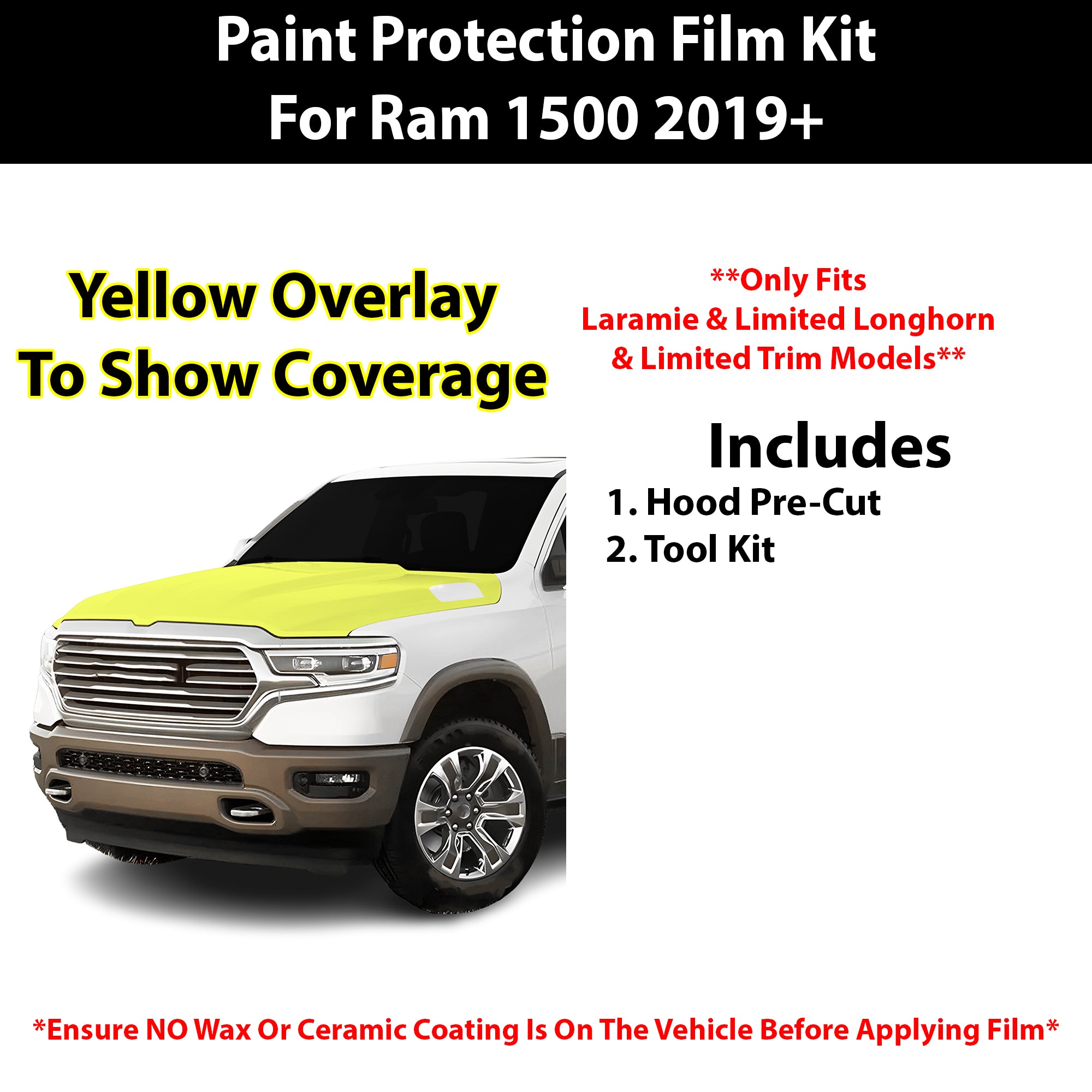 Fits Ram 1500 (Laramie & Limited Longhorn & Limited) 2019+ Precut Premium Paint Protection Film Clear Bra PPF Decal Film Kit Cover - Bogar Tech Designs