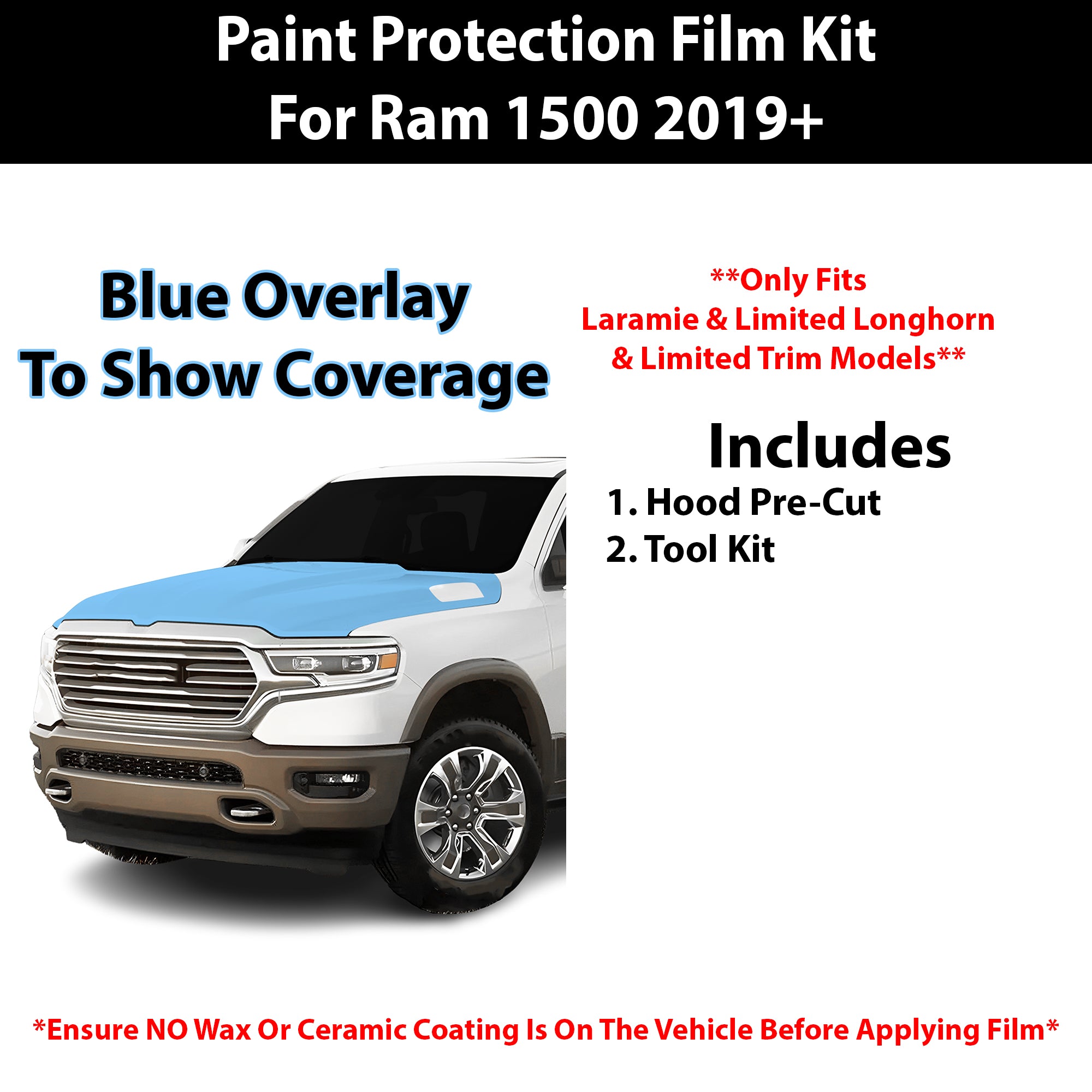 Fits Ram 1500 (Laramie & Limited Longhorn & Limited) 2019+ Precut Premium Paint Protection Film Clear Bra PPF Decal Film Kit Cover - Bogar Tech Designs