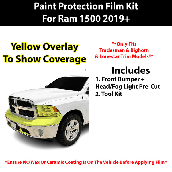 Fits Ram 1500 (Tradesman & Bighorn & Lonestar) 2019+ Precut Premium Paint Protection Film Clear Bra PPF Decal Film Kit Cover