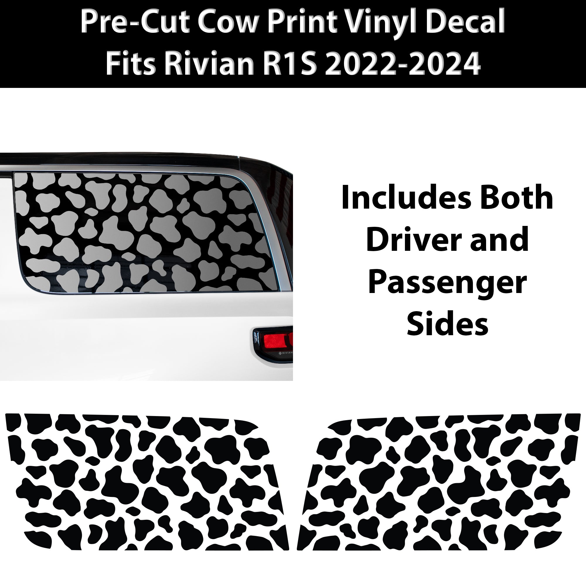 Animal Leopard Cheetah Cow Window Vinyl Decal Stickers Fits Rivian R1S 2022 - 2024 - Bogar Tech Designs