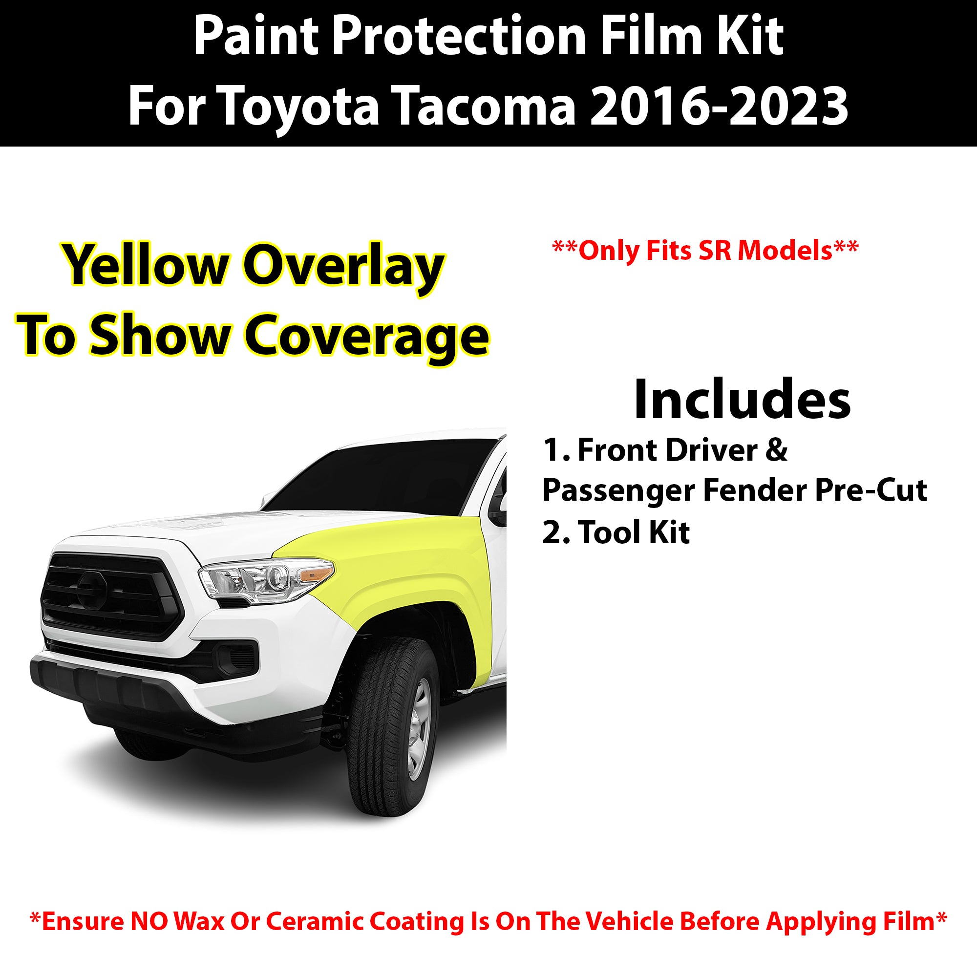 Fits Toyota Tacoma SR 2016 - 2023 Precut Premium Paint Protection Film Clear Bra PPF Decal Film Kit - Bogar Tech Designs