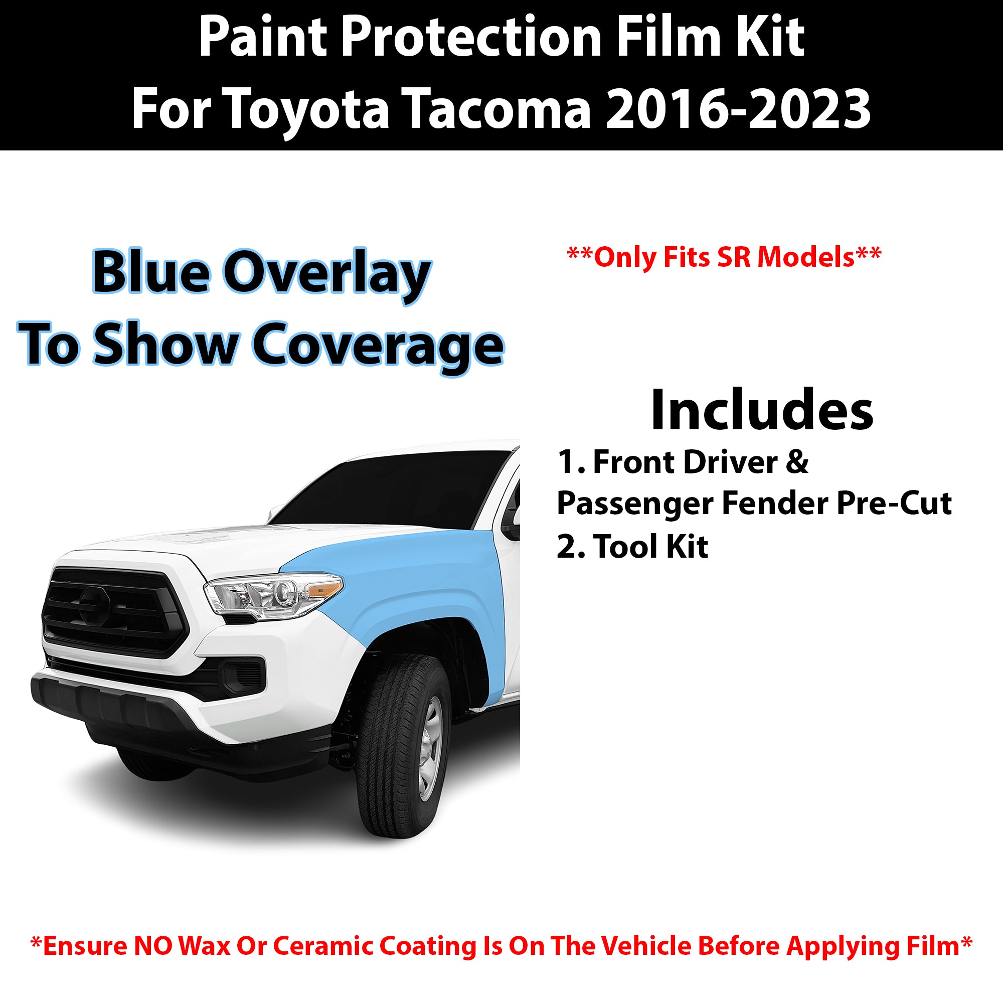 Fits Toyota Tacoma SR 2016 - 2023 Precut Premium Paint Protection Film Clear Bra PPF Decal Film Kit - Bogar Tech Designs