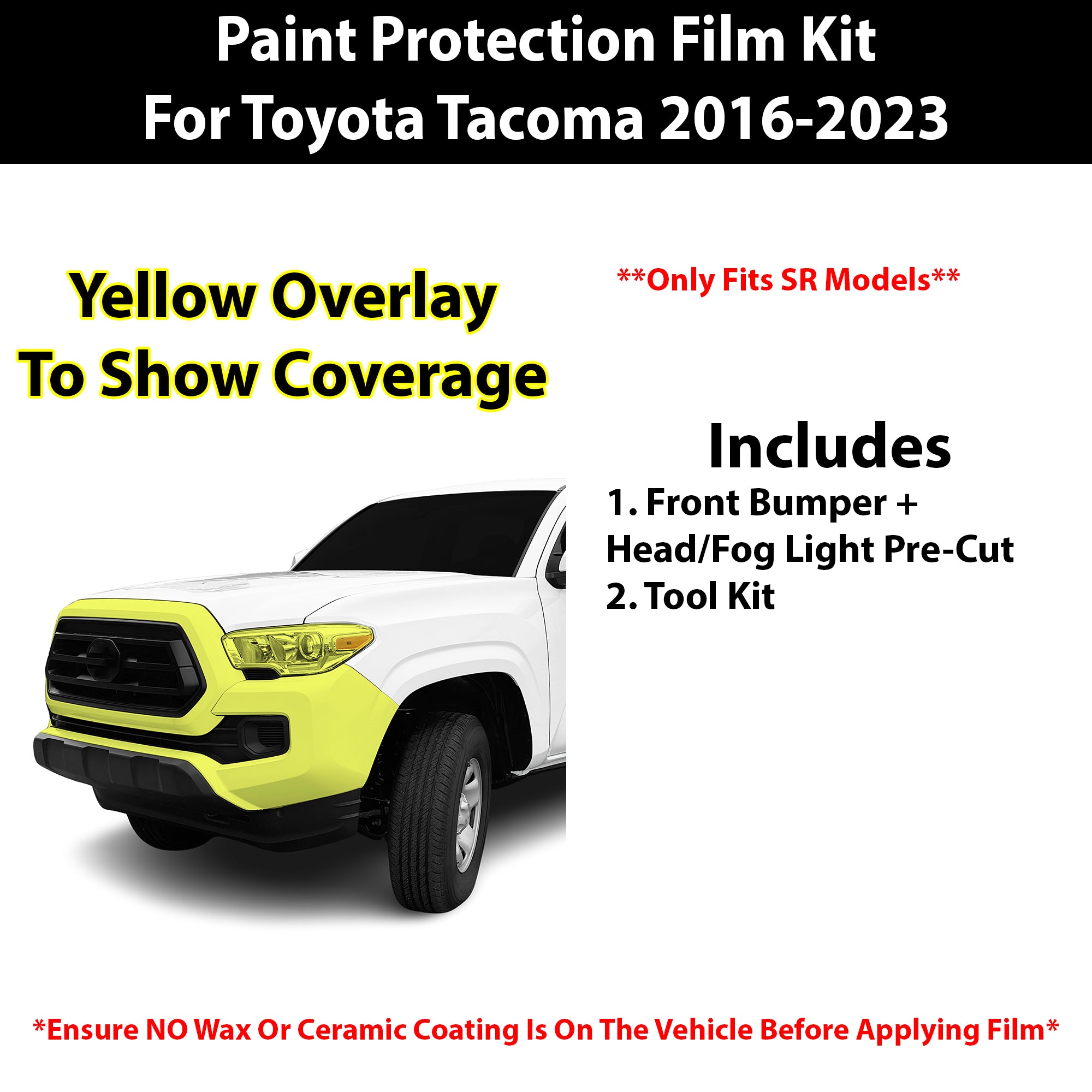 Fits Toyota Tacoma SR 2016 - 2023 Precut Premium Paint Protection Film Clear Bra PPF Decal Film Kit - Bogar Tech Designs