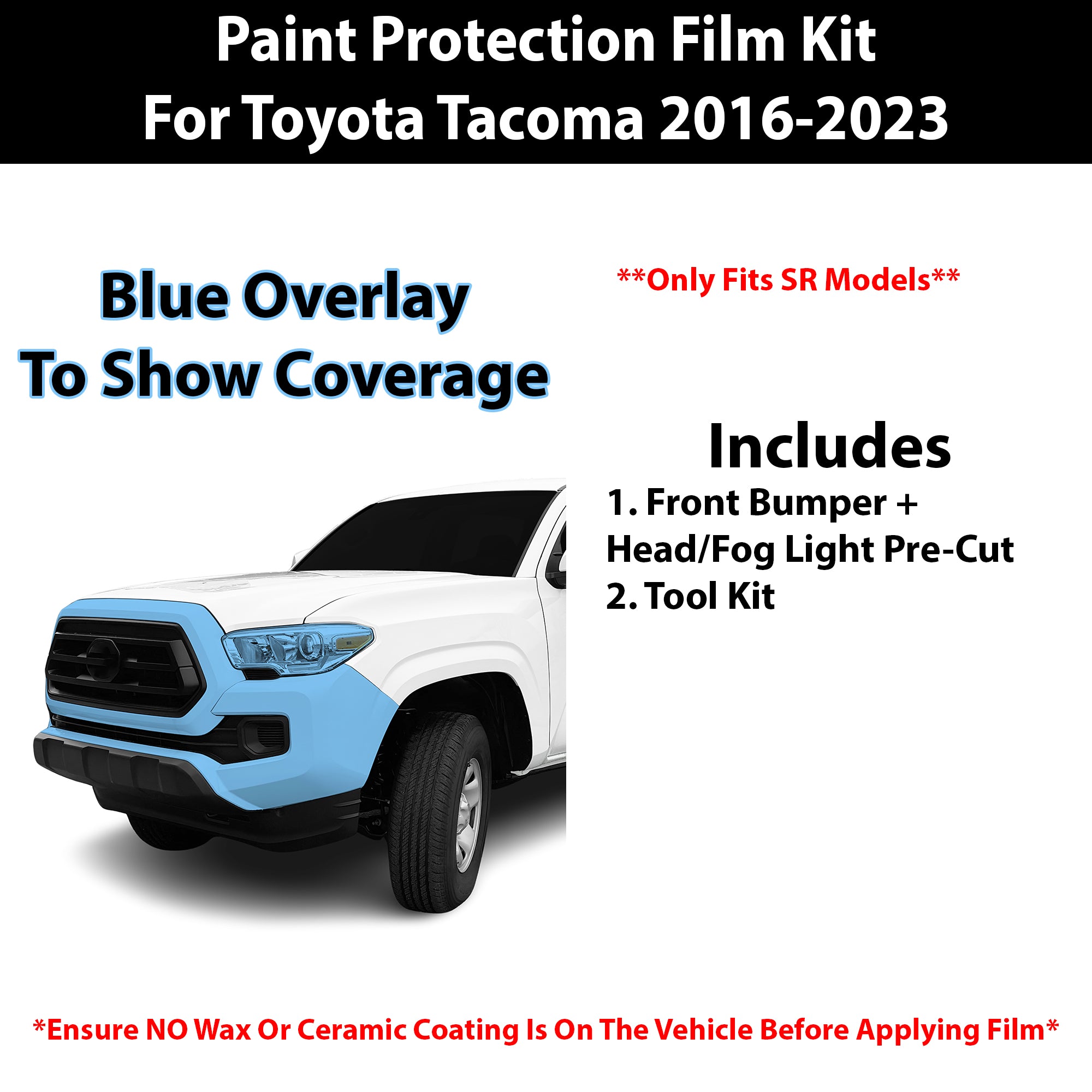 Fits Toyota Tacoma SR 2016 - 2023 Precut Premium Paint Protection Film Clear Bra PPF Decal Film Kit - Bogar Tech Designs