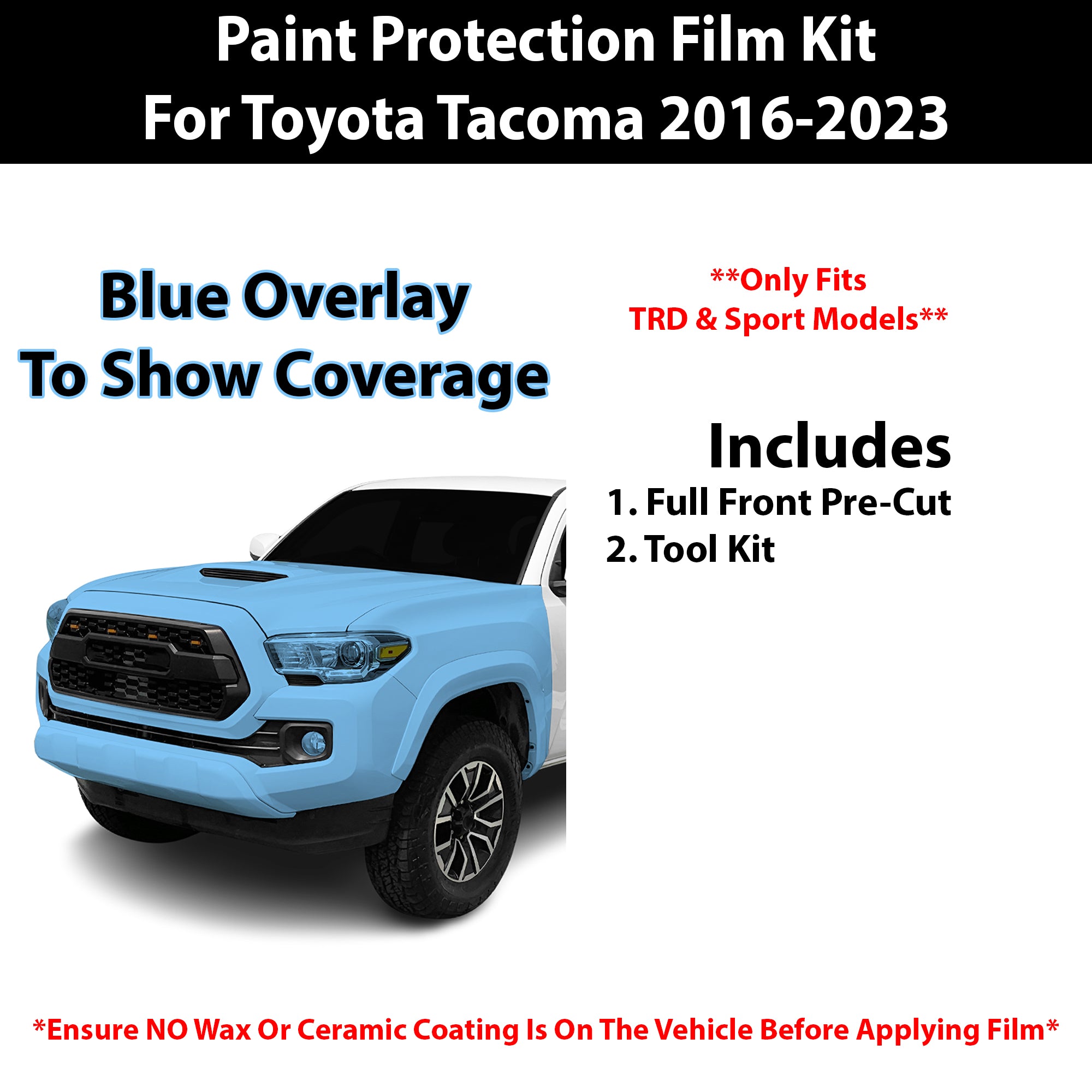 3M PRO Series Pre-Cut Clear Bra PPF For Toyota Tacoma TRD Sport 2016-2023 - 8mil, Self-Healing