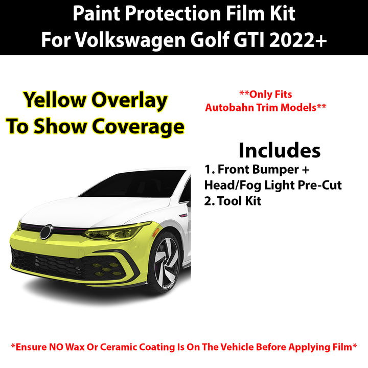 Fits VW Golf GTI (Autobahn) 2022+ Precut Premium Paint Protection Film Clear Bra PPF Decal Film Kit Cover - Bogar Tech Designs