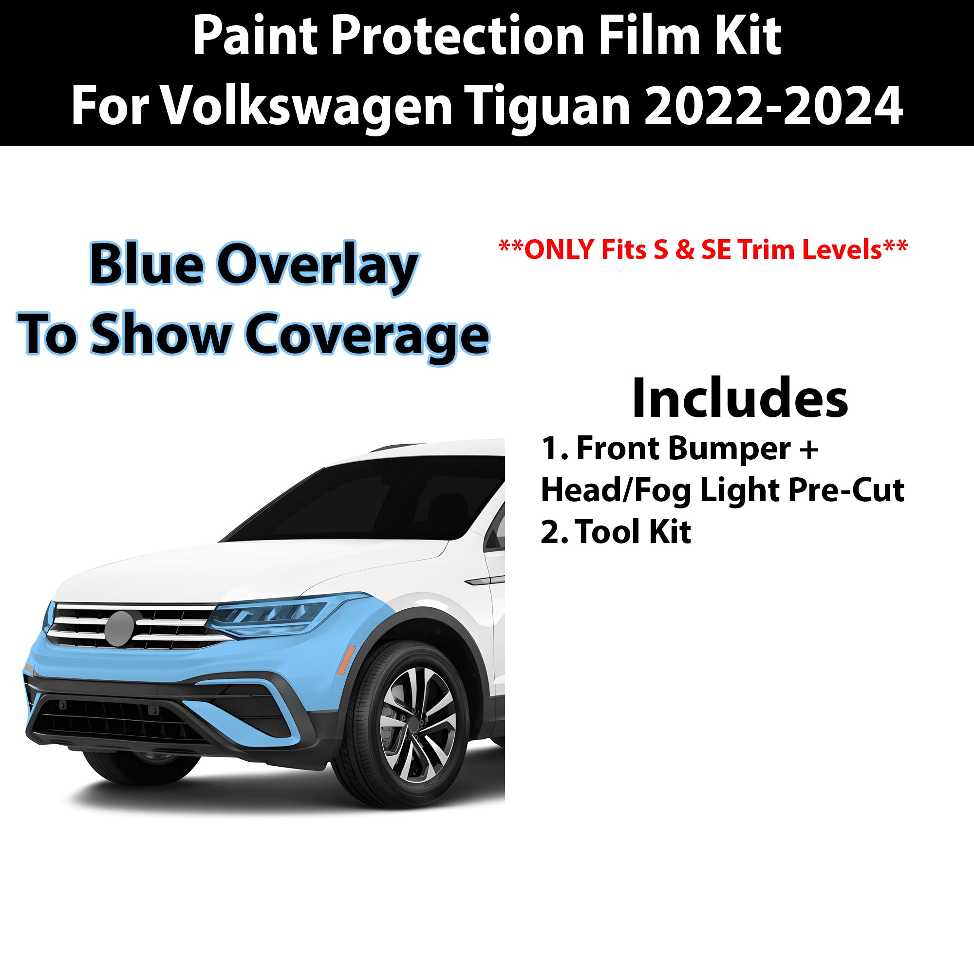 Precut Premium Paint Protection Film Clear Bra PPF Decal Film Kit Cover Fits Volkswagen Tiguan 2022 - 2024 - Bogar Tech Designs