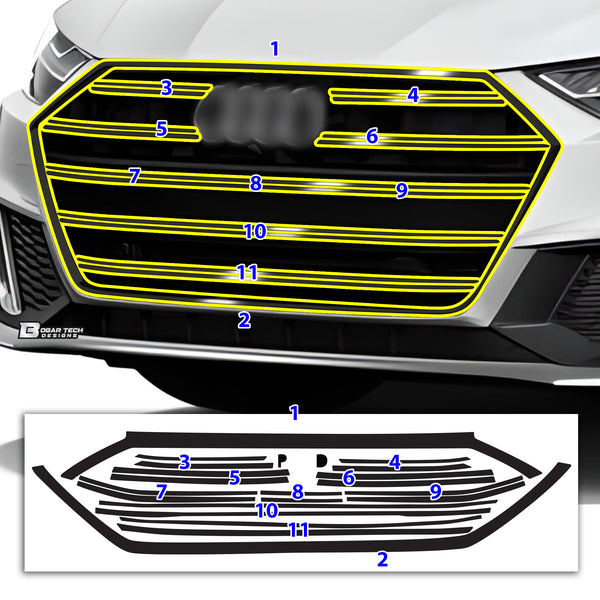 Vinyl Chrome Delete Grille Bezel Lip Side Window Blackout Decal Stickers Overlay Film Fits Audi A7 & S7 Sportback 2019-2024