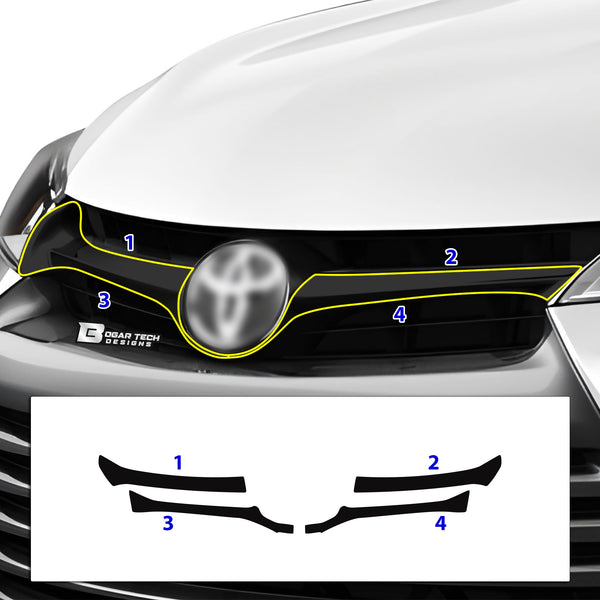 Chrome Delete Front Grille Bezels Blackout Vinyl Cover For Toyota Camry 2021-2024 | Matte Black Overlay Kit
