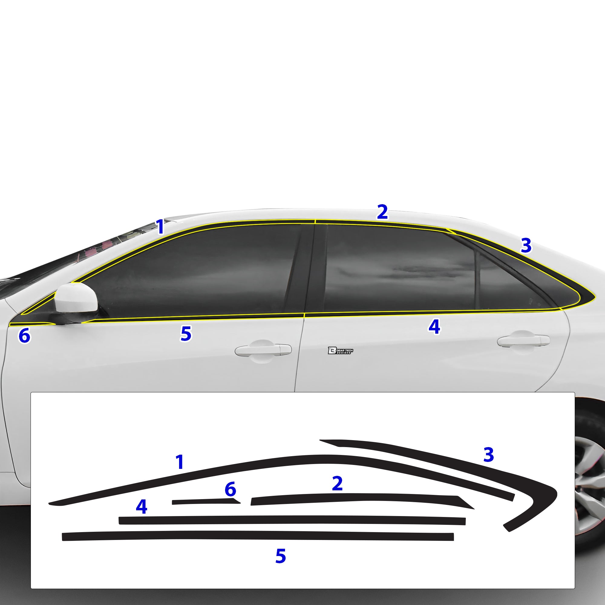 Vinyl Chrome Delete Grille Side Window Rear Blackout Decal Stickers Overlay Film Fits Toyota Camry 2015 - 2017 - Bogar Tech Designs