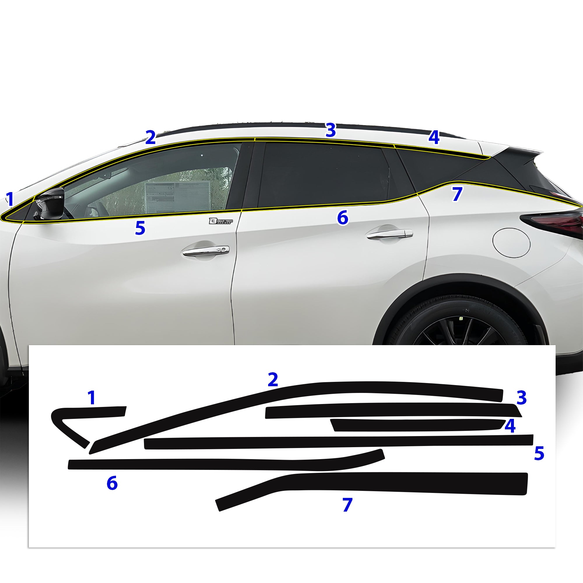 Vinyl Chrome Delete Grille Side Window Rear Blackout Decal Stickers Overlay Film Fits Nissan Murano - Bogar Tech Designs