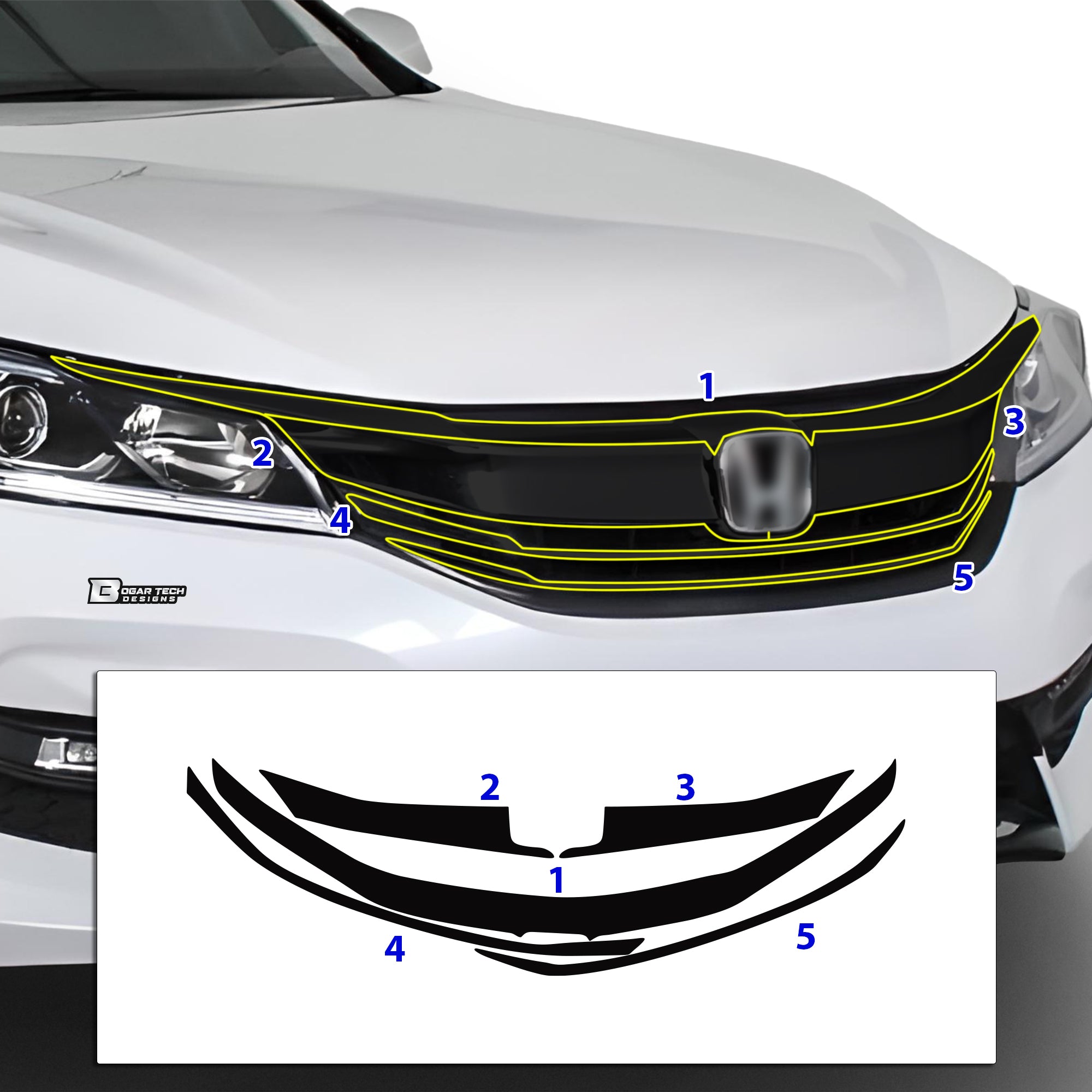 Vinyl Chrome Delete Grille Side Window Rear Wheel Blackout Decal Stickers Overlay Film Fits Honda Accord 2013 - 2017 - Bogar Tech Designs