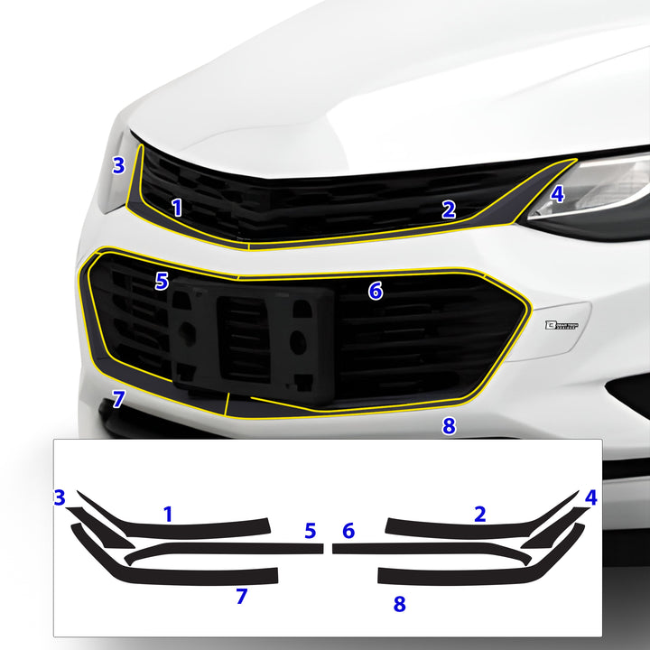 Vinyl Chrome Delete Grille Window Wheel Blackout Decal Stickers Overlay Film Fits Chevrolet Cruze - Bogar Tech Designs