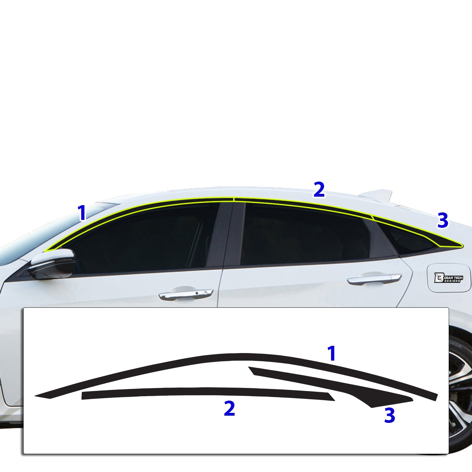 Vinyl Chrome Delete Grille Side Wheel Window Blackout Decal Stickers Overlay Film Fits Honda Civic 2016 - 2021 - Bogar Tech Designs