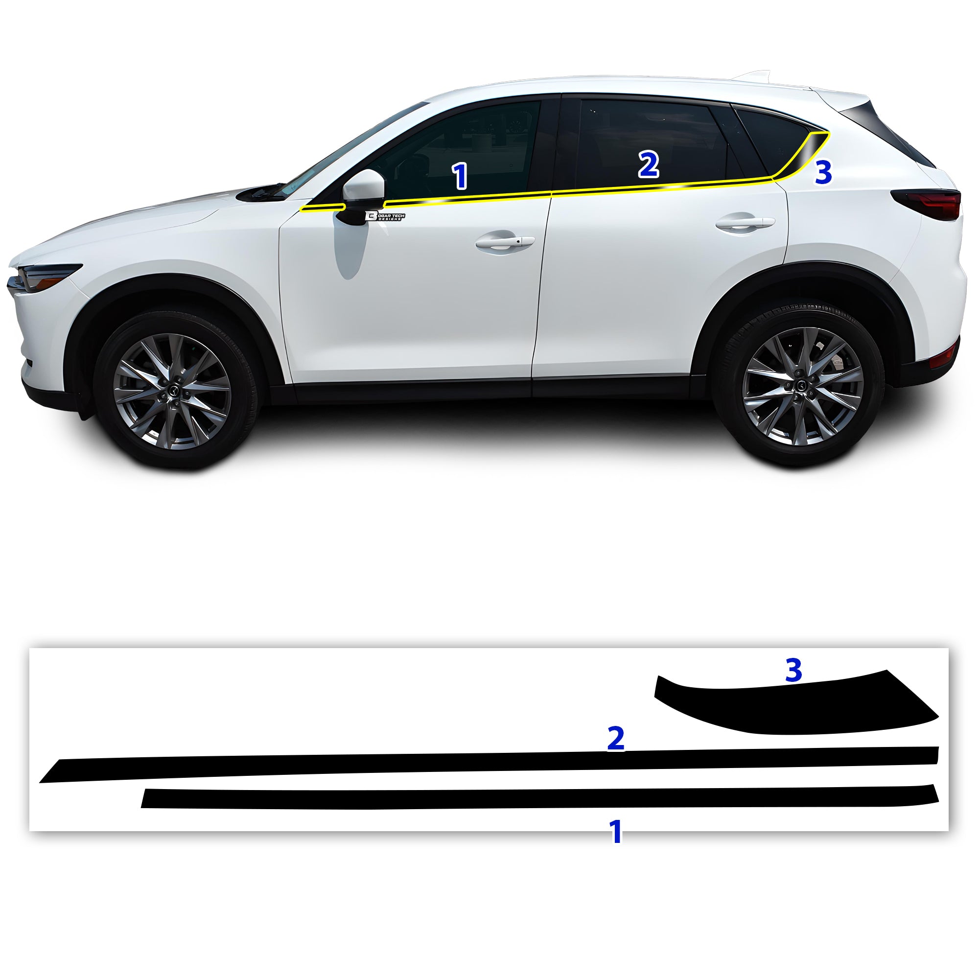 Window Grille Bumper Vinyl Chrome Delete Trim Blackout Decal Stickers Overlay Film Fits Mazda CX - 5 2017 - 2025 - Bogar Tech Designs