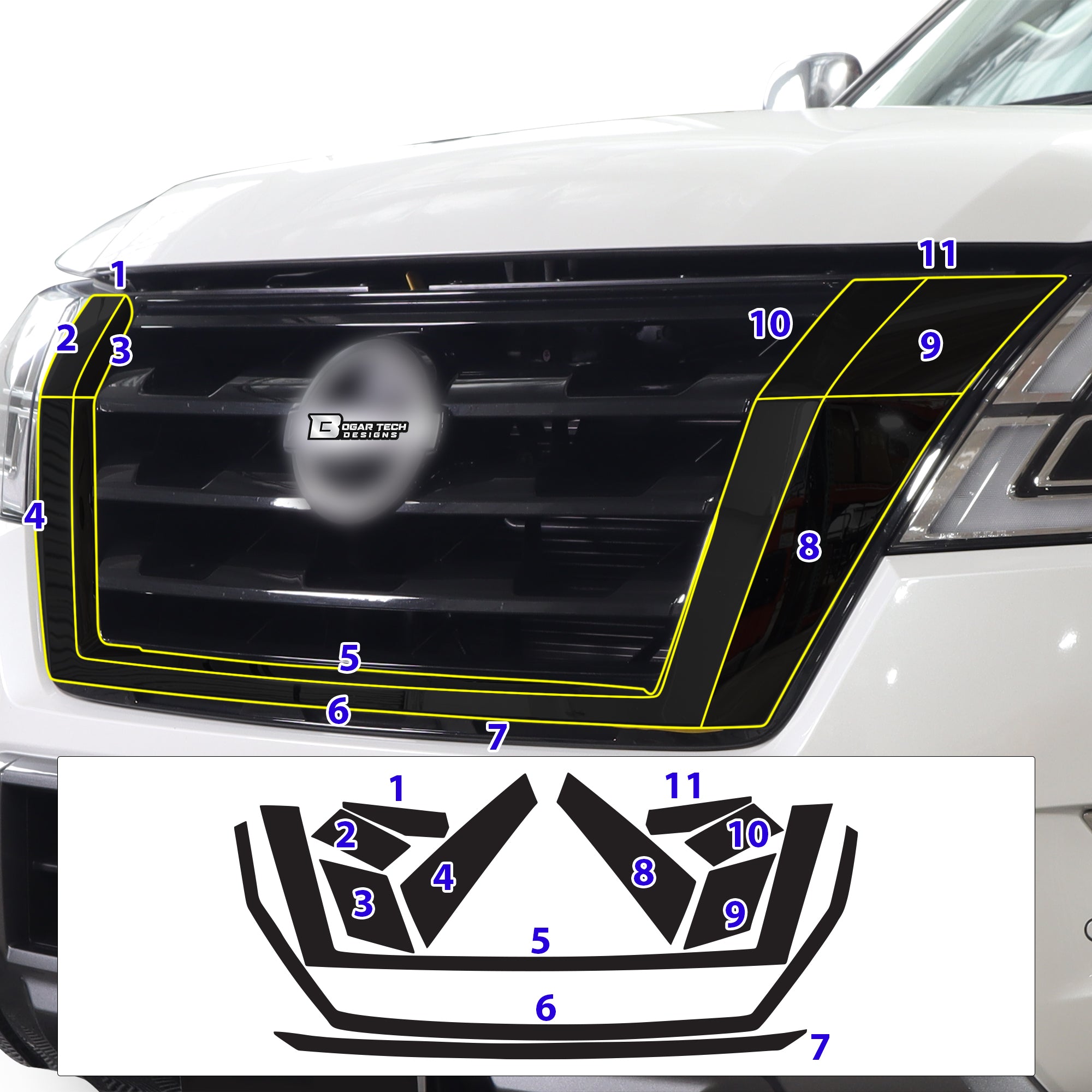 Vinyl Chrome Delete Grille Side Window Rear Blackout Decal Stickers Overlay Film Fits Nissan Armada 2017 - 2024 - Bogar Tech Designs