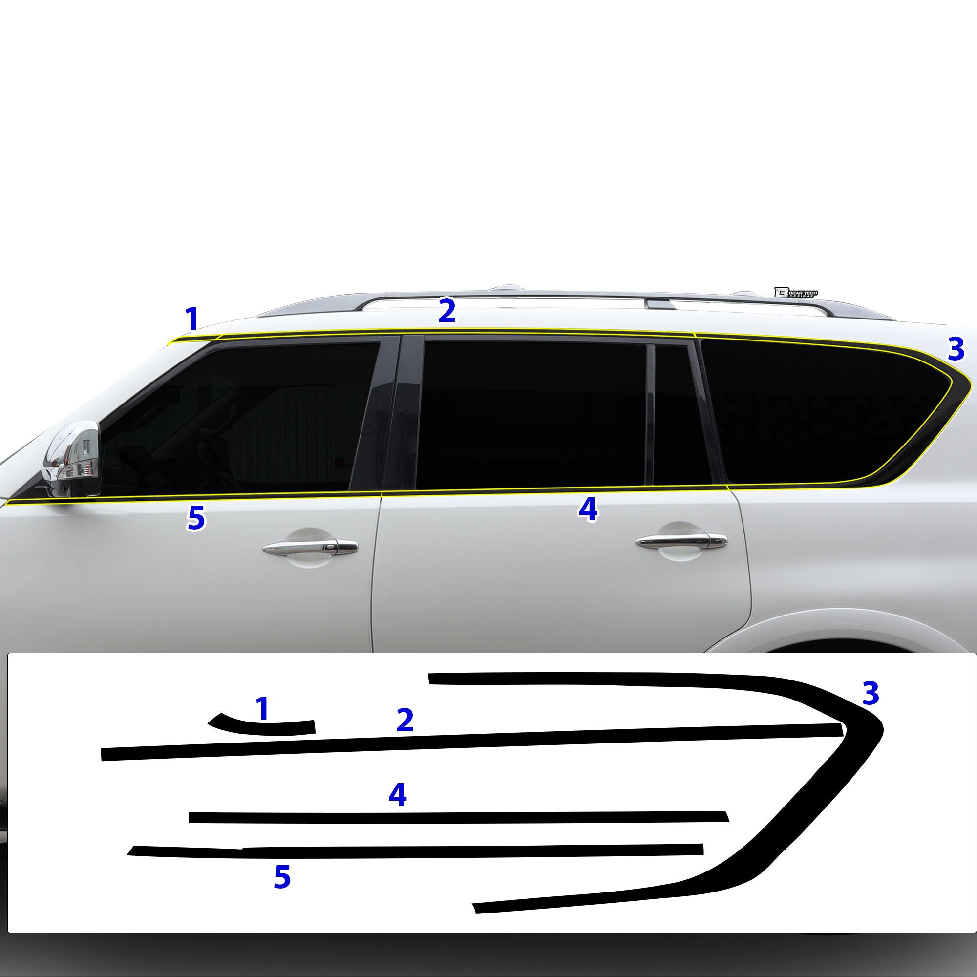 Vinyl Chrome Delete Grille Side Window Rear Blackout Decal Stickers Overlay Film Fits Nissan Armada 2017 - 2024 - Bogar Tech Designs