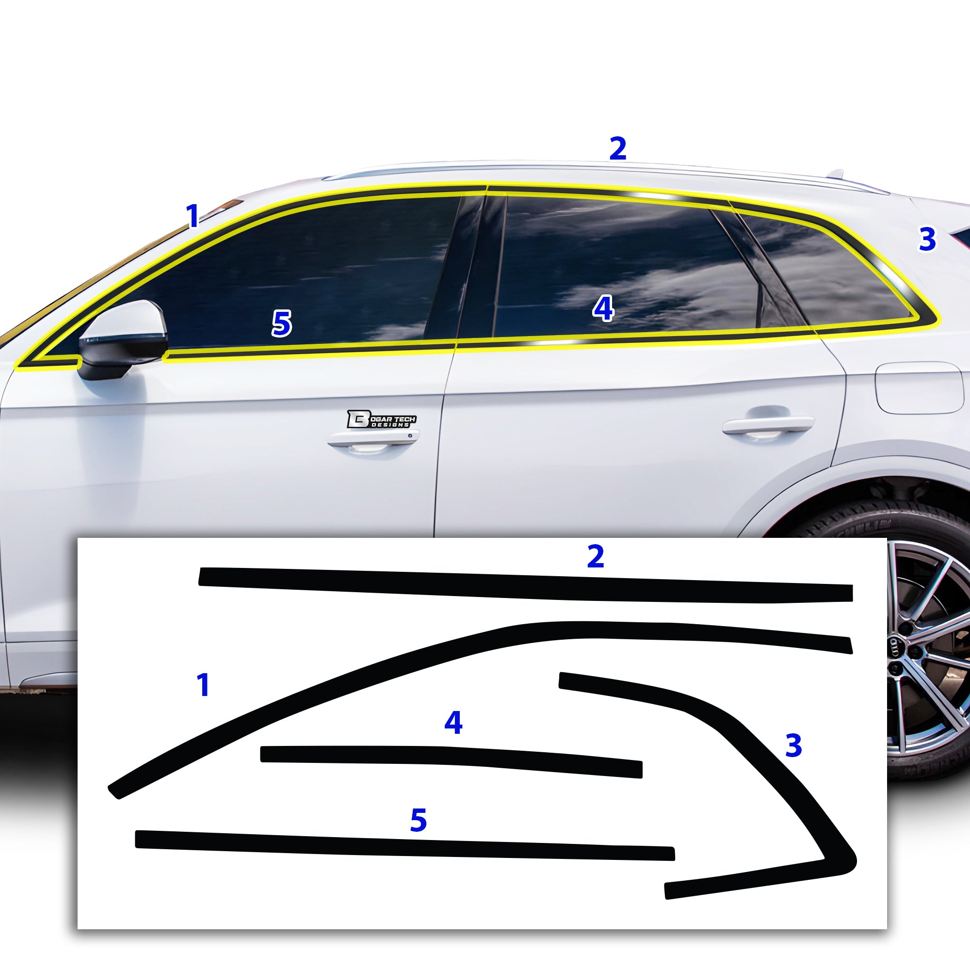 Vinyl Chrome Delete Grille Side Window Rear Blackout Decal Stickers Overlay Film Fits Audi Q5 - Bogar Tech Designs