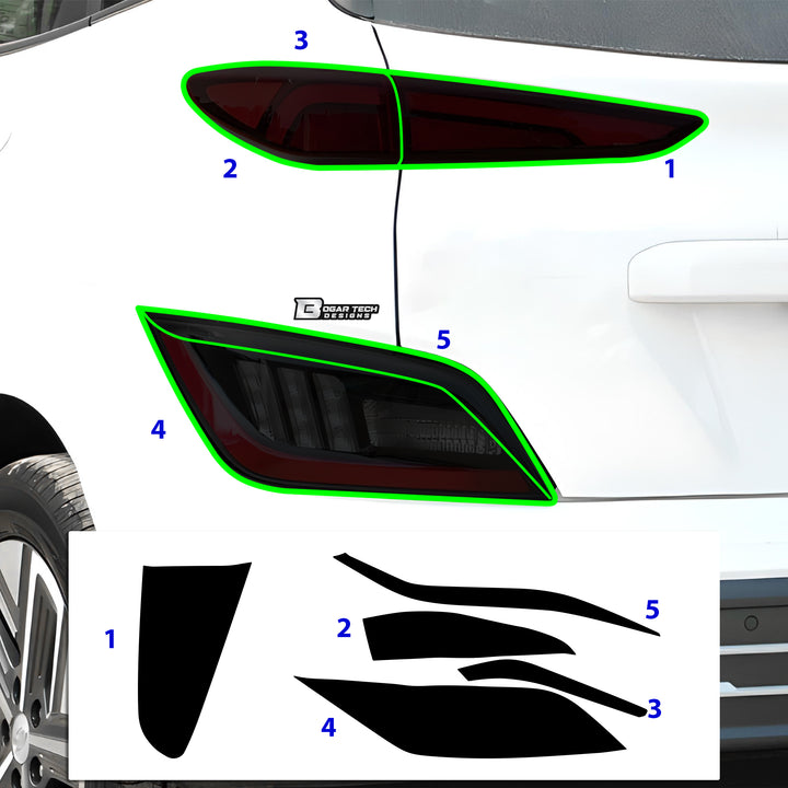 Full Headlight Taillight Precut Smoked PPF Tint Kit Film Overlay Fits Hyundai Kona Electric 2022 - 2023 - Bogar Tech Designs