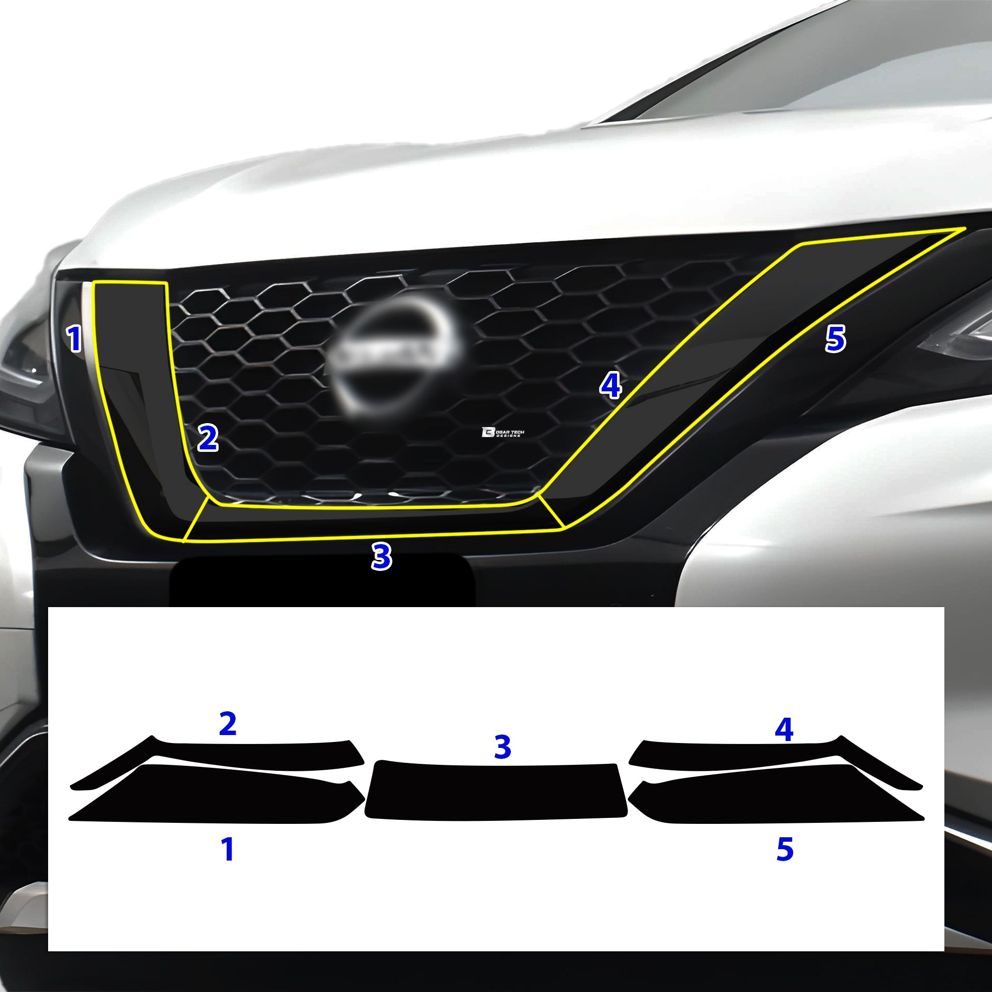 Vinyl Chrome Delete Grille Side Window Rear Blackout Decal Stickers Overlay Film Fits Nissan Murano - Bogar Tech Designs