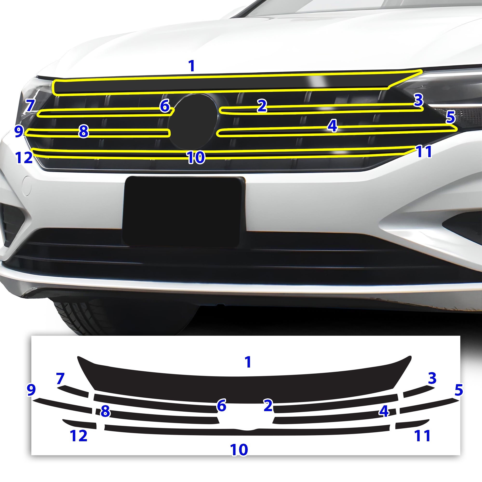 Vinyl Chrome Delete Wheel Rim Front Grille Trim Blackout Decal Stickers Overlay Film Fits Volkswagen Jetta 2019 - 2025 - Bogar Tech Designs