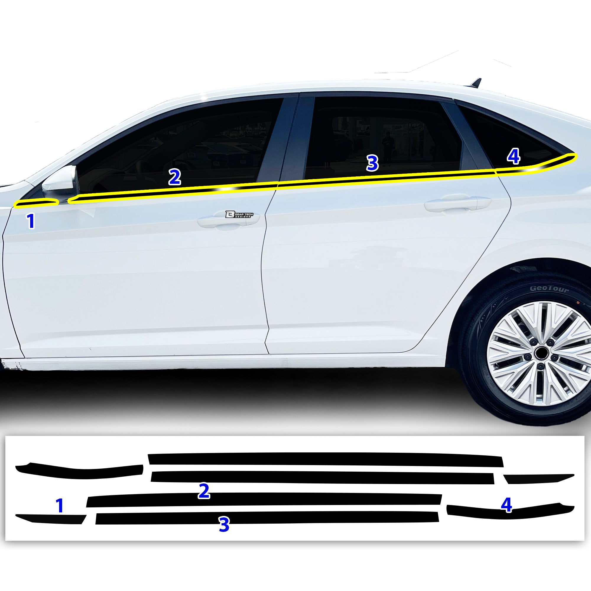 Vinyl Chrome Delete Wheel Rim Front Grille Trim Blackout Decal Stickers Overlay Film Fits Volkswagen Jetta 2019 - 2025 - Bogar Tech Designs