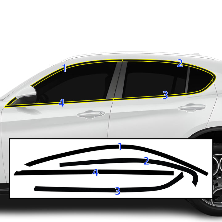 Vinyl Chrome Delete Side Window Trim Blackout Decal Stickers Overlay Film Fits Alfa Romeo Stelvio 2019 - 2025 - Bogar Tech Designs