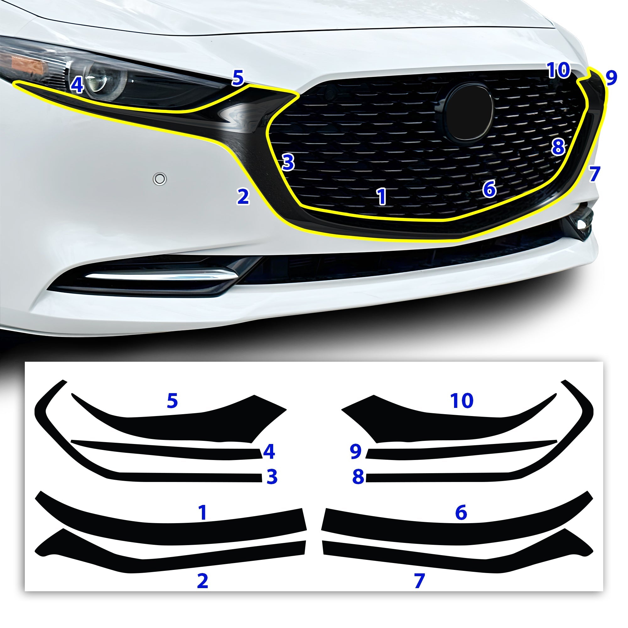 Vinyl Chrome Delete Grille Window Wheel Blackout Decal Stickers Overlay Film Fits Mazda 3 2019 - 2025 - Bogar Tech Designs