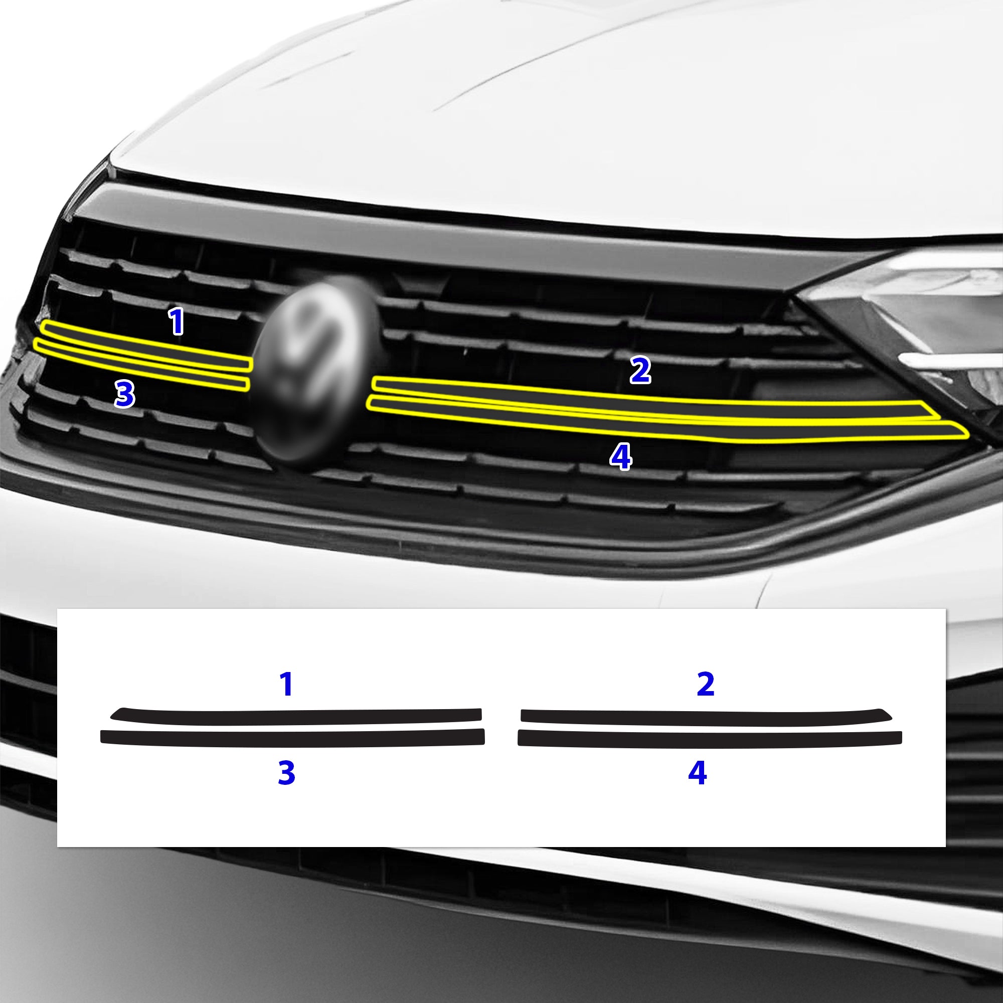 Vinyl Chrome Delete Wheel Rim Front Grille Trim Blackout Decal Stickers Overlay Film Fits Volkswagen Jetta 2019 - 2025 - Bogar Tech Designs
