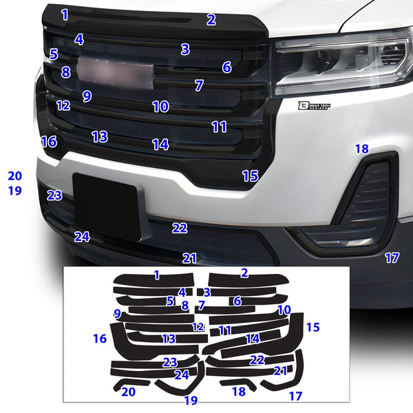 Vinyl Chrome Delete Grille Side Window Blackout Decal Stickers Overlay Film Fits GMC Acadia 2020-2023