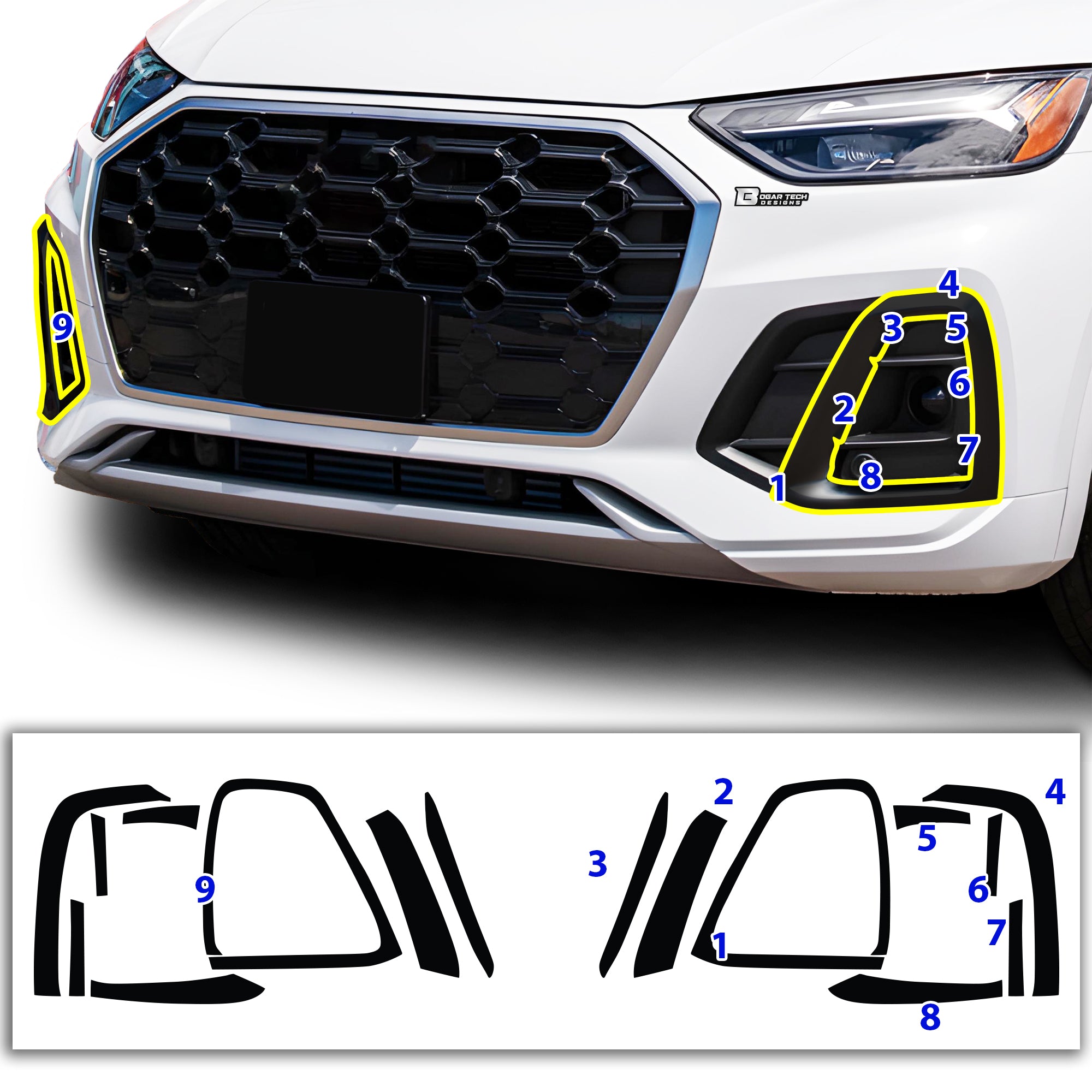 Vinyl Chrome Delete Grille Side Window Rear Blackout Decal Stickers Overlay Film Fits Audi Q5 - Bogar Tech Designs
