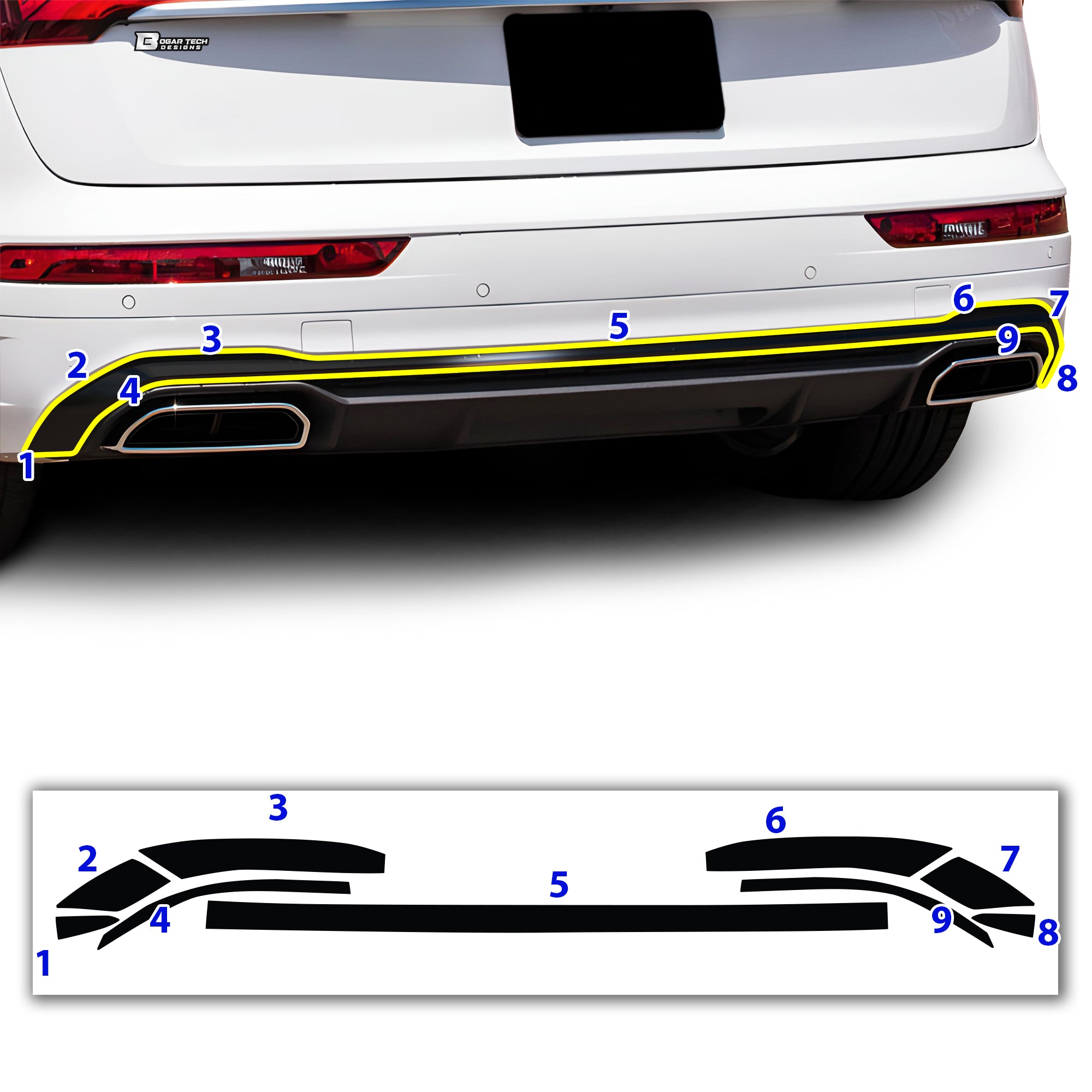 Vinyl Chrome Delete Grille Side Window Rear Blackout Decal Stickers Overlay Film Fits Audi Q5 - Bogar Tech Designs