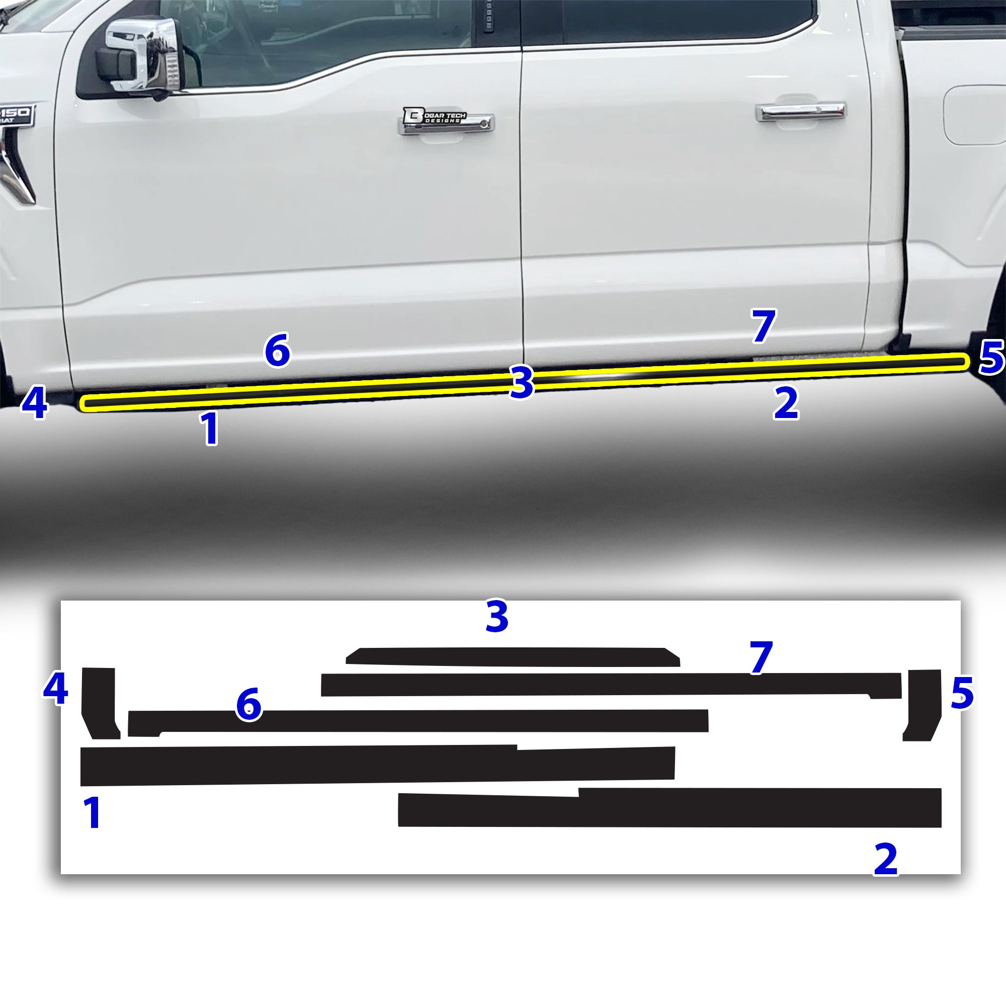 Vinyl Chrome Delete Grille Side Window Blackout Decal Stickers Overlay Film Fits Ford F - 150 2021 - 2025 - Bogar Tech Designs