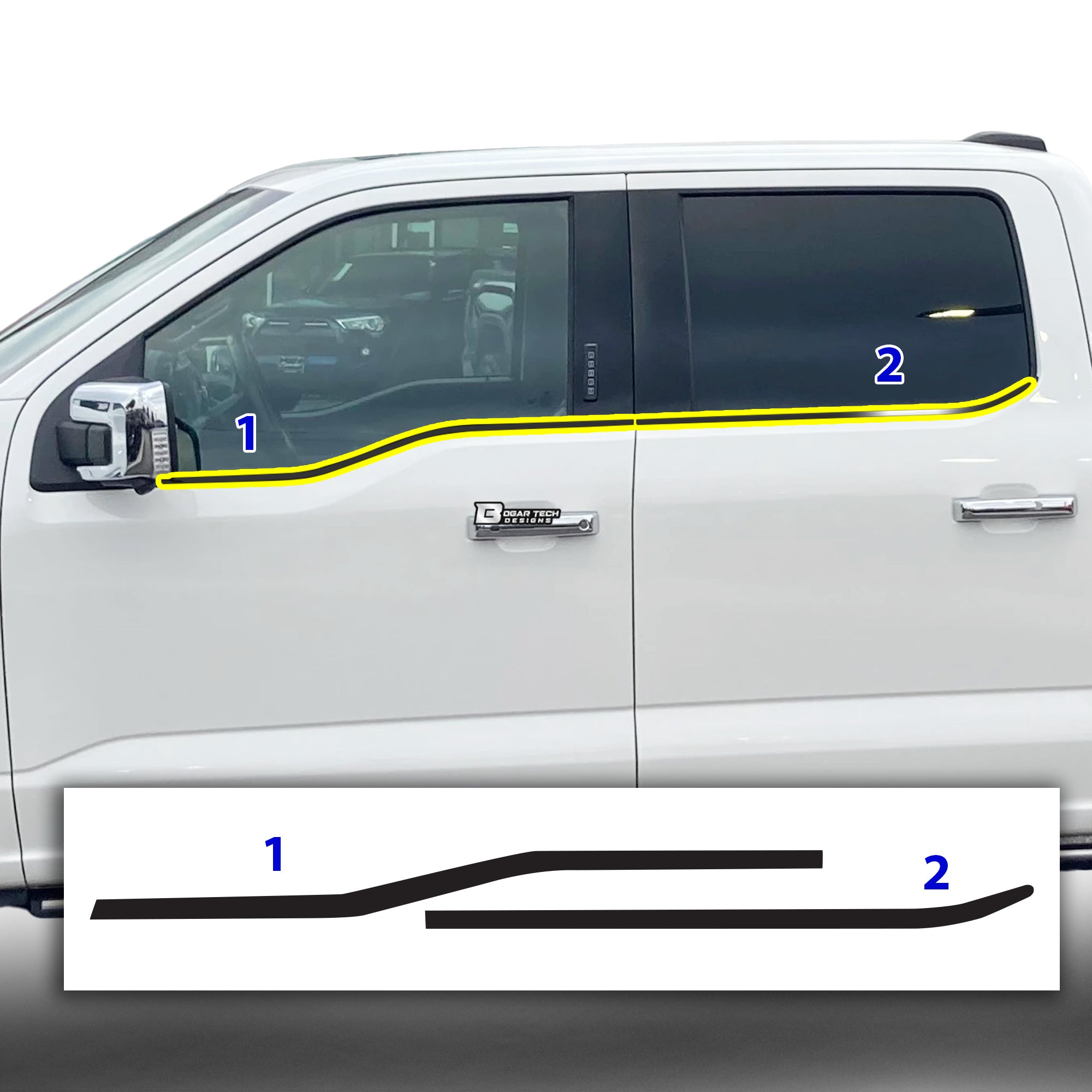 Vinyl Chrome Delete Grille Side Window Blackout Decal Stickers Overlay Film Fits Ford F - 150 2021 - 2025 - Bogar Tech Designs