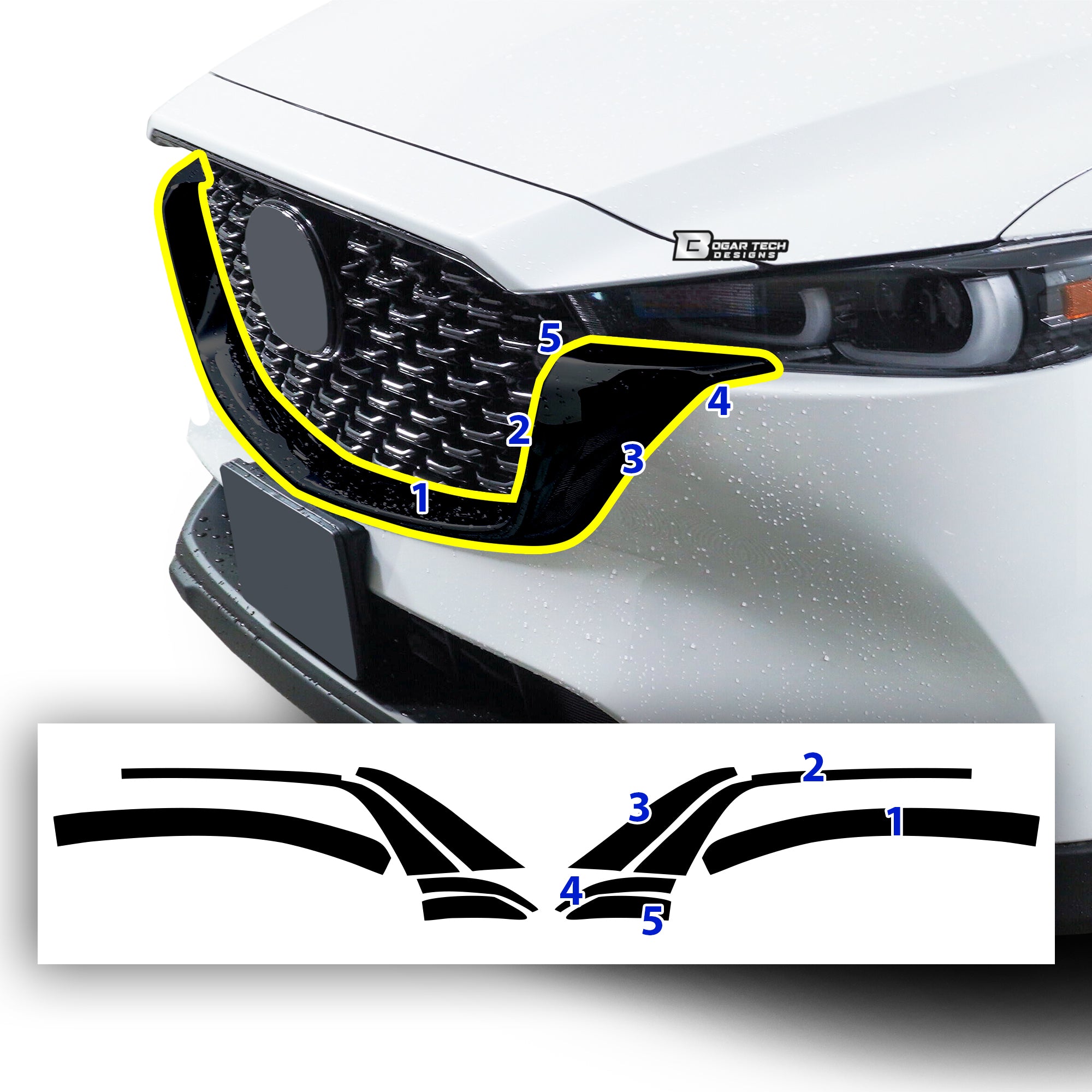 Window Grille Bumper Vinyl Chrome Delete Trim Blackout Decal Stickers Overlay Film Fits Mazda CX - 5 2017 - 2025 - Bogar Tech Designs