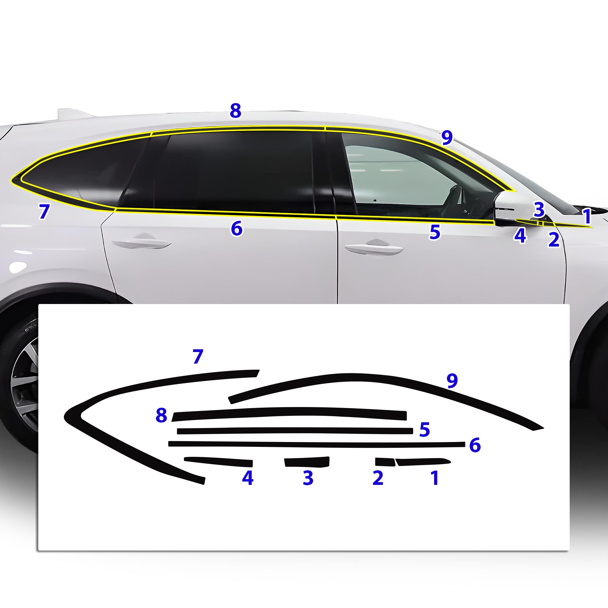 Vinyl Chrome Delete Grille Side Window Rear Blackout Decal Stickers Overlay Film Fits Acura MDX 2022 - 2025 - Bogar Tech Designs