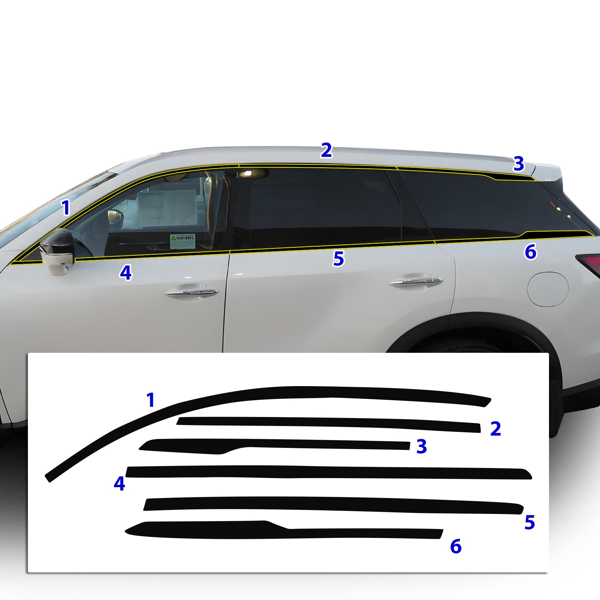 Vinyl Chrome Delete Grille Side Window Rear Blackout Decal Stickers Overlay Film Fits Infiniti QX60 2022 - 2025 - Bogar Tech Designs