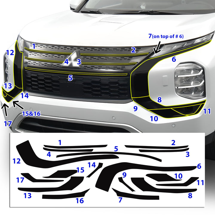 Vinyl Chrome Delete Grille Side Window Rear Blackout Decal Stickers Overlay Film Fits Mitsubishi Outlander 2022 - 2025 - Bogar Tech Designs