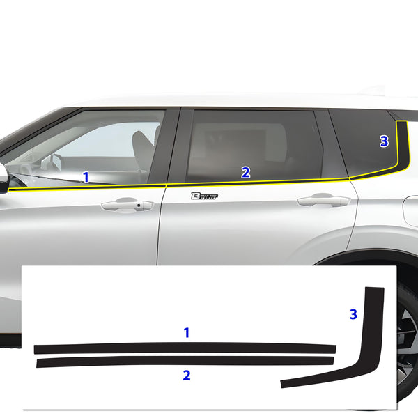 Vinyl Chrome Delete Grille Side Window Rear Blackout Decal Stickers Overlay Film Fits Mitsubishi Outlander 2022-2024