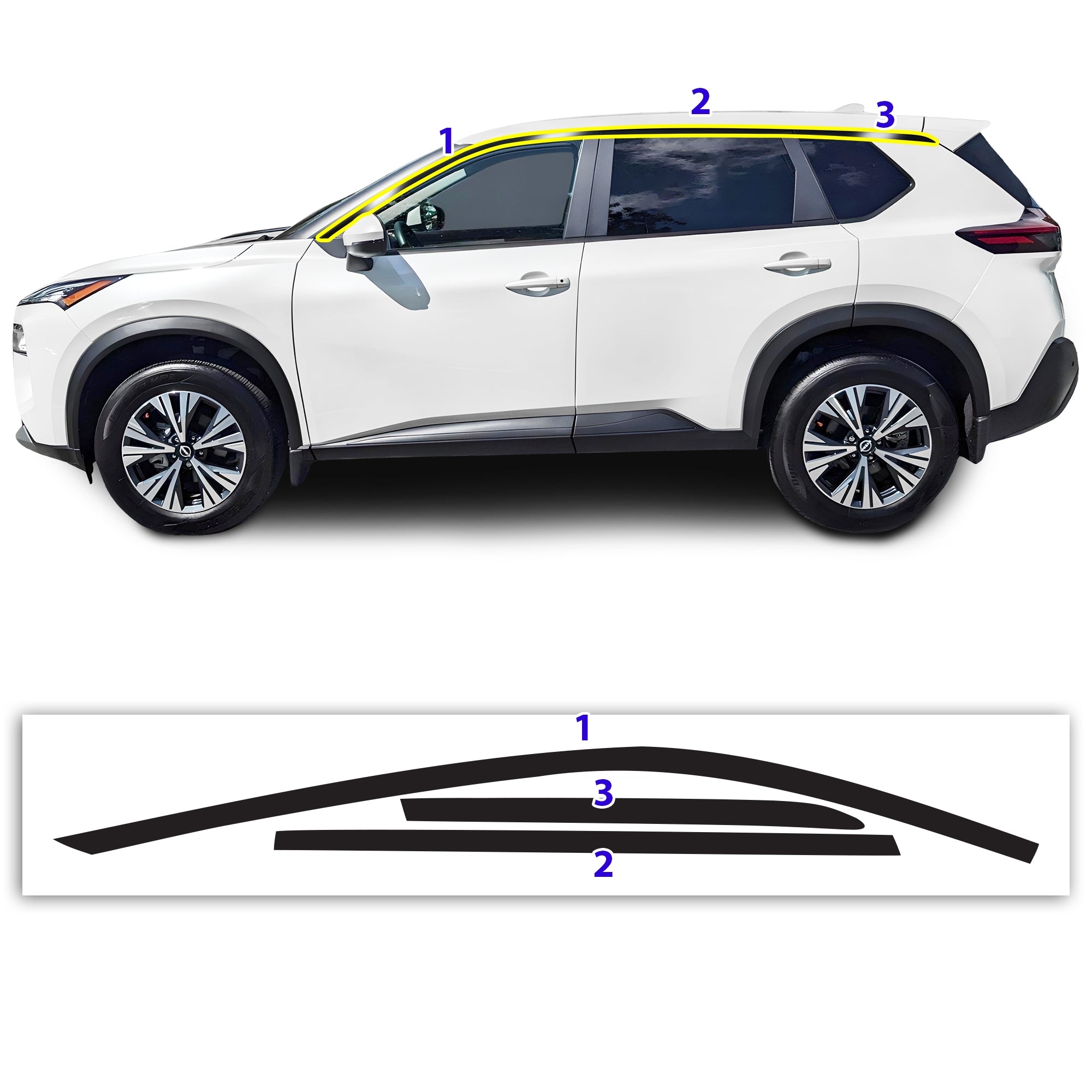 Vinyl Chrome Delete Wheel Sides Front Rear Bumper Trim Blackout Decal Stickers Overlay Film Fits Nissan Rogue 2021 - 2025 - Bogar Tech Designs