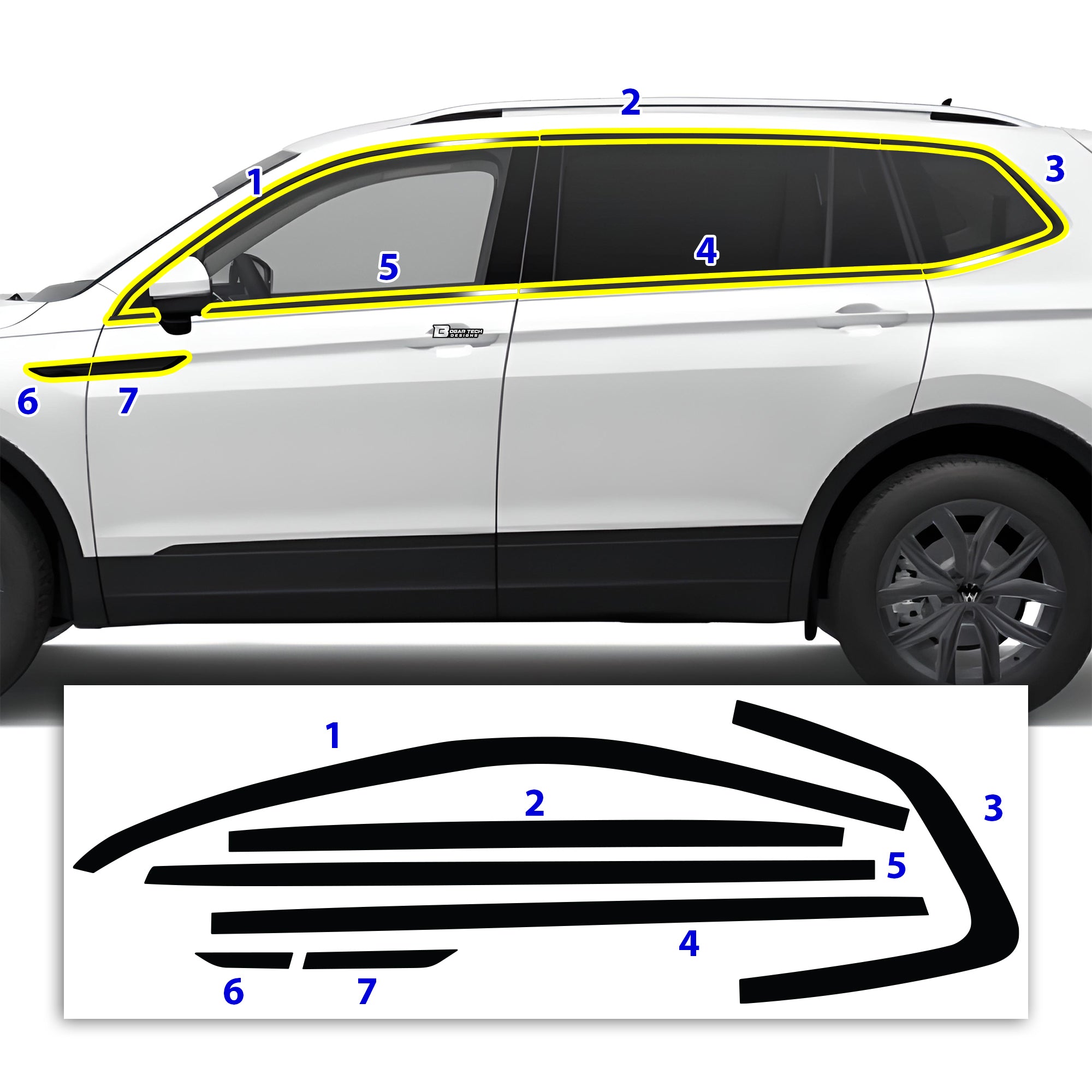 Vinyl Chrome Delete Grille Window Wheel Blackout Decal Stickers Overlay Film Fits Volkswagen Tiguan - Bogar Tech Designs