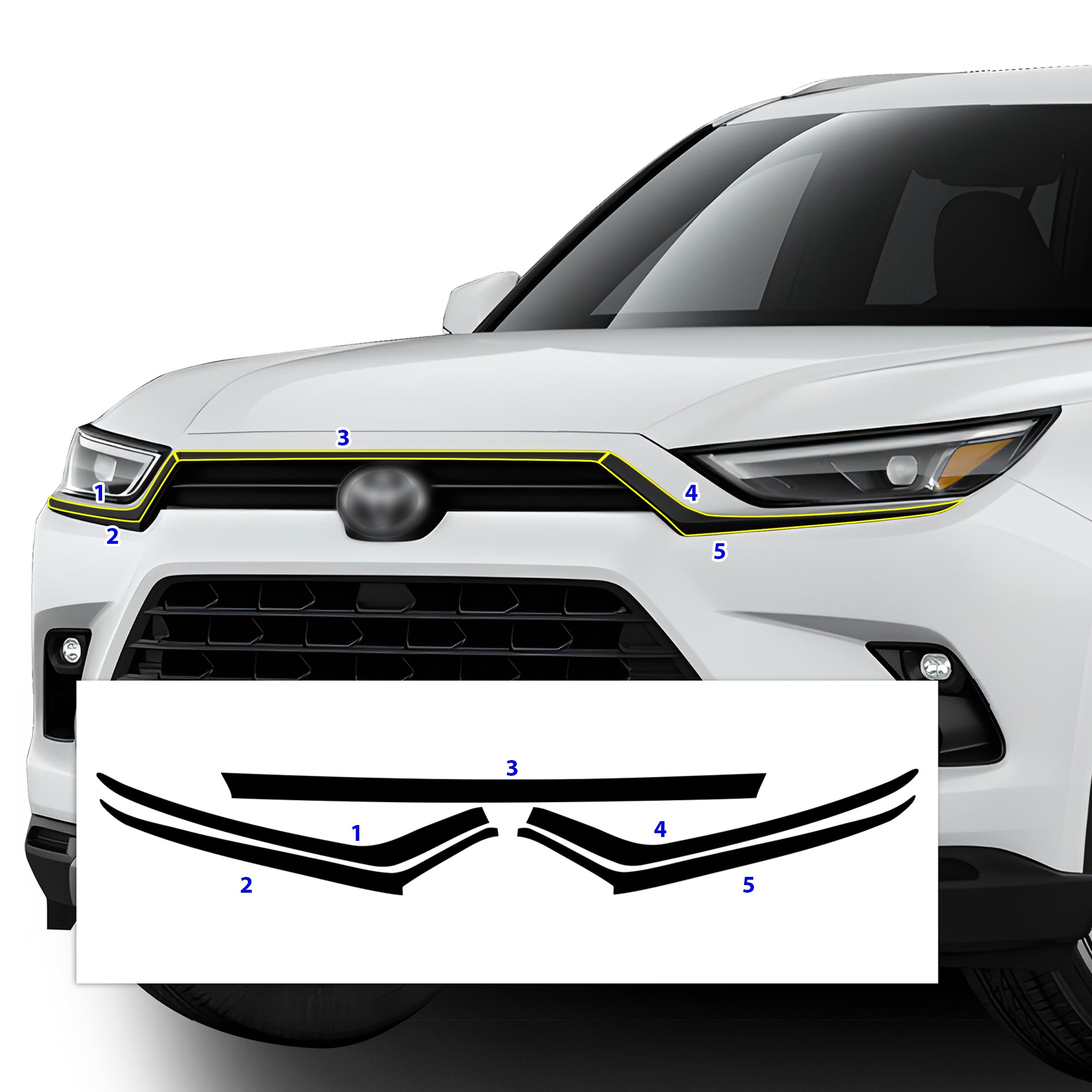 Vinyl Chrome Delete Grille Side Window Blackout Decal Stickers Overlay Film Fits Toyota Grand Highlander 2024 2025 - Bogar Tech Designs