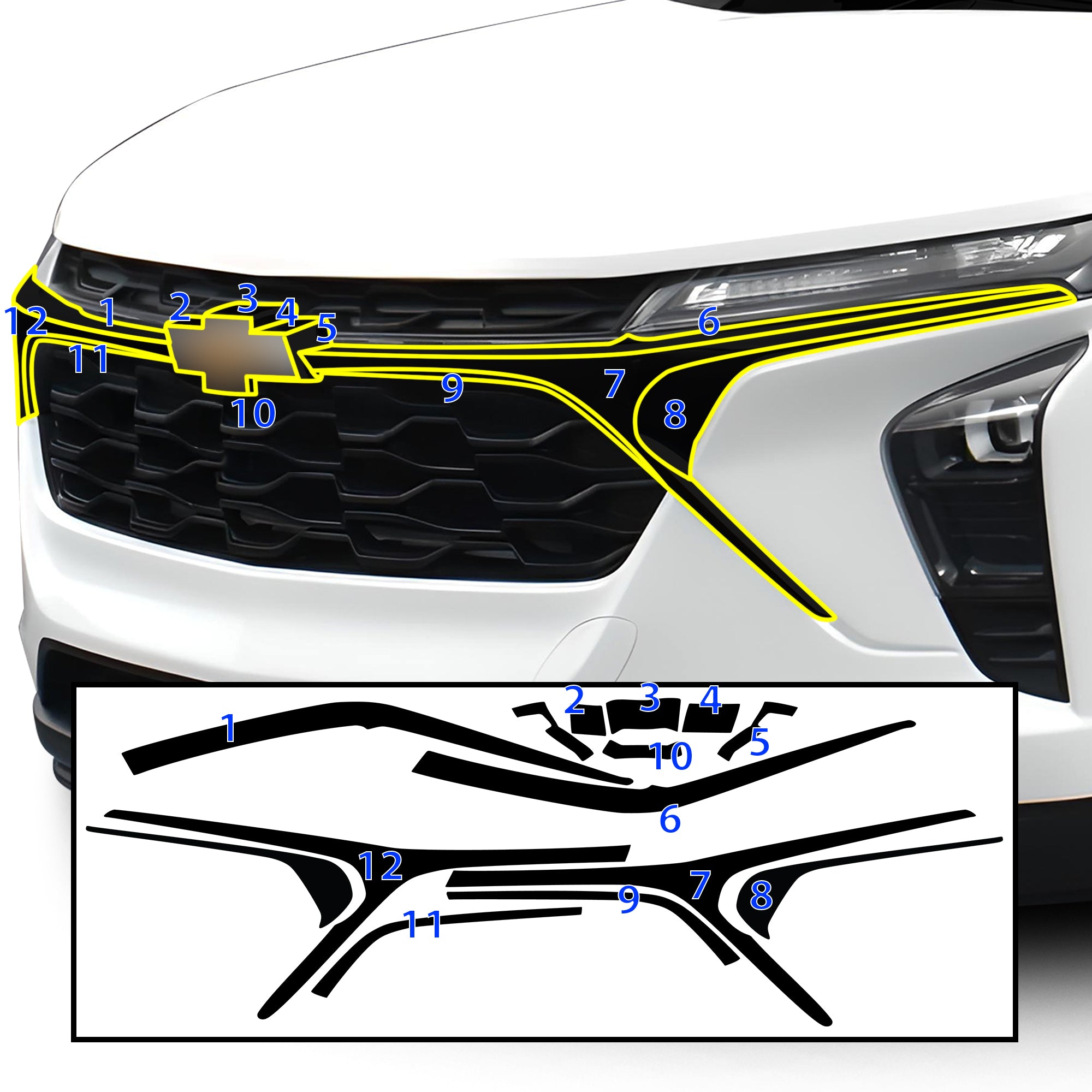 Vinyl Chrome Delete Front Grille Wheel Rim Blackout Decal Stickers Overlay Film Fits Chevrolet Trax 2024 - 2025 - Bogar Tech Designs