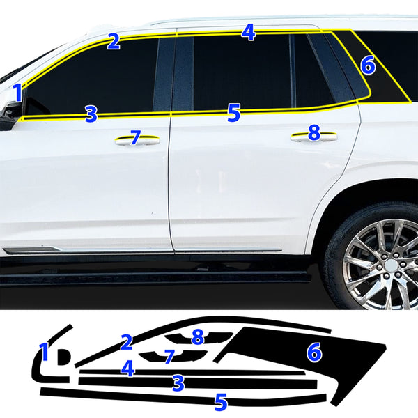 Vinyl Chrome Delete Side Window Blackout Decal Stickers Overlay Film Fits Cadillac Escalade 2021-2024