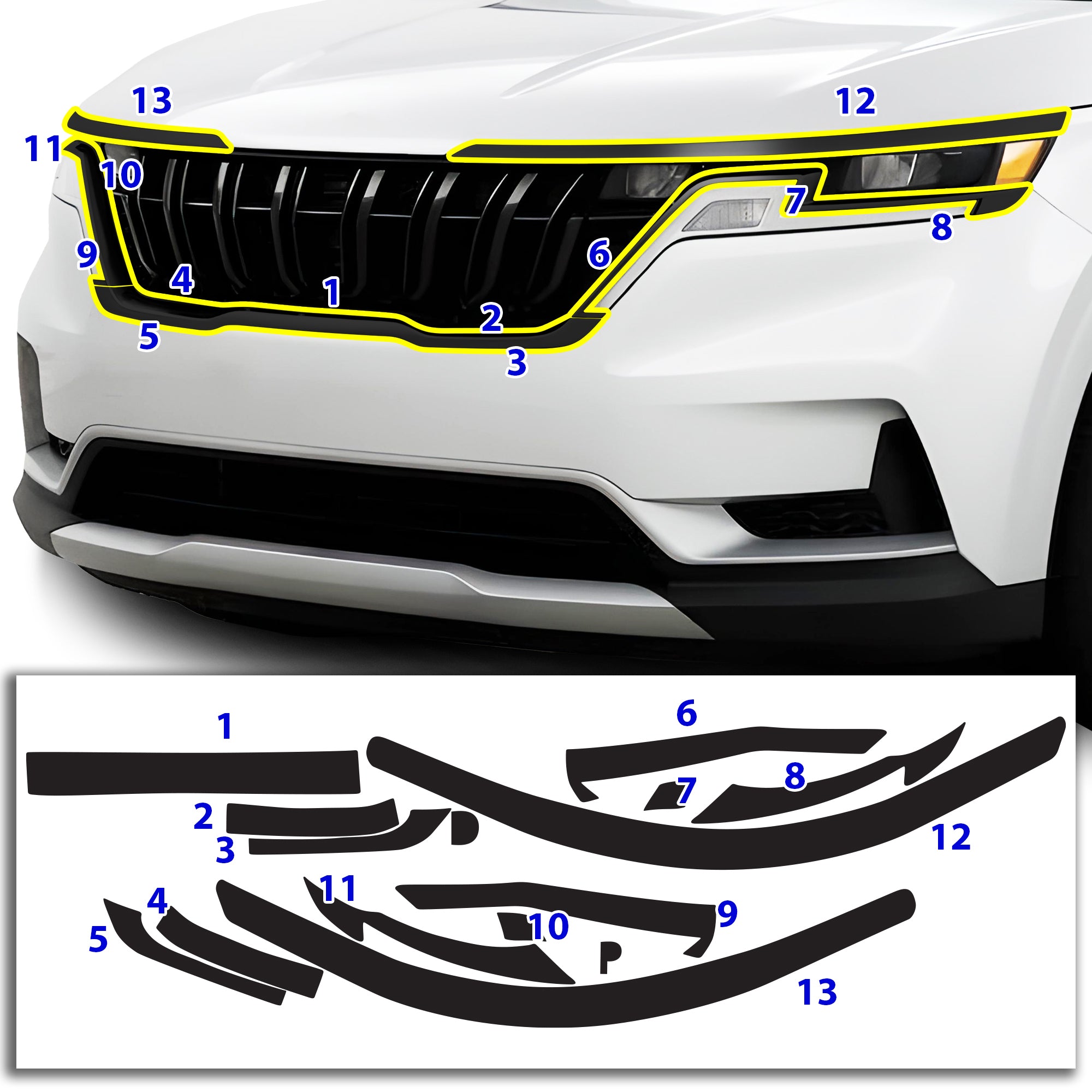 Vinyl Chrome Delete Grille Side Window Rear Blackout Decal Stickers Overlay Film Fits Kia Carnival 2022 - 2025 - Bogar Tech Designs