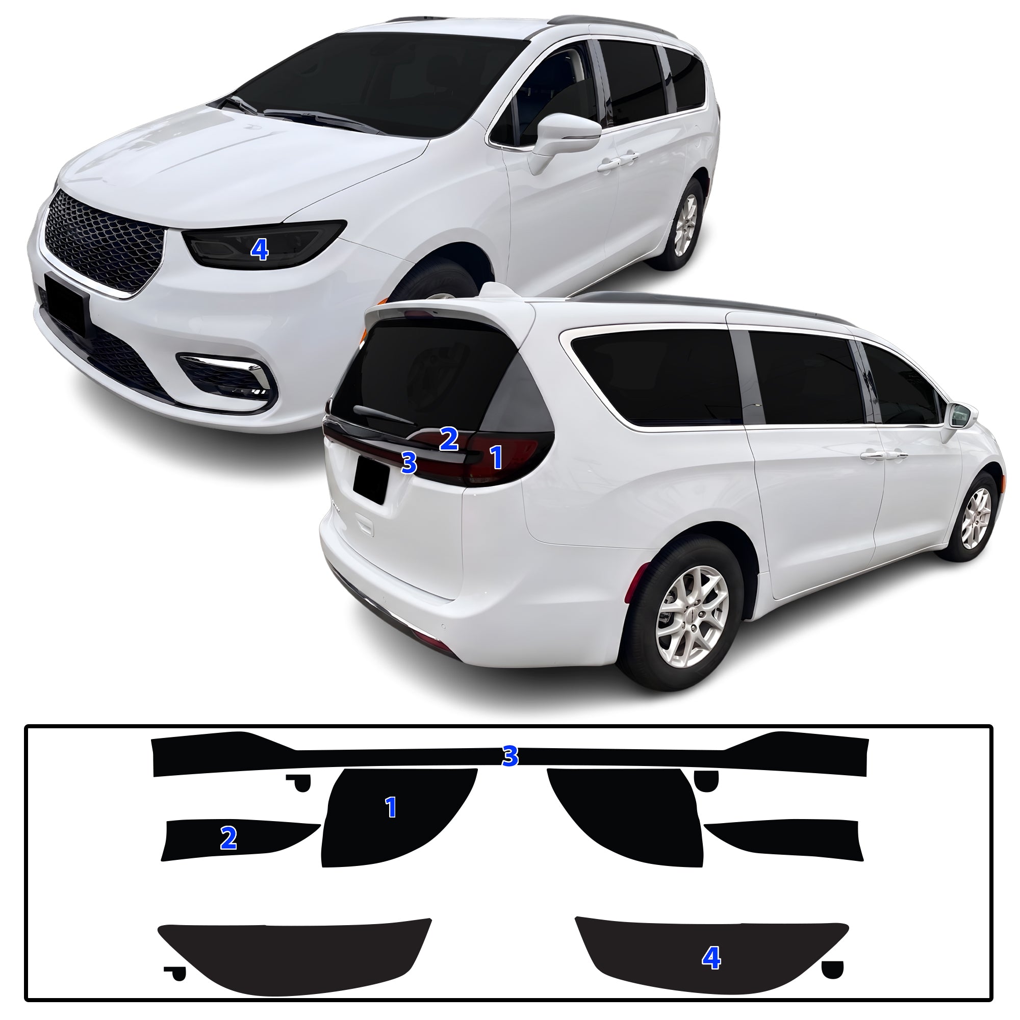 Chrysler Pacifica 2021-2026 Dark Smoke Headlight & Taillight Tint Kit – Precut Vinyl Lens Overlays