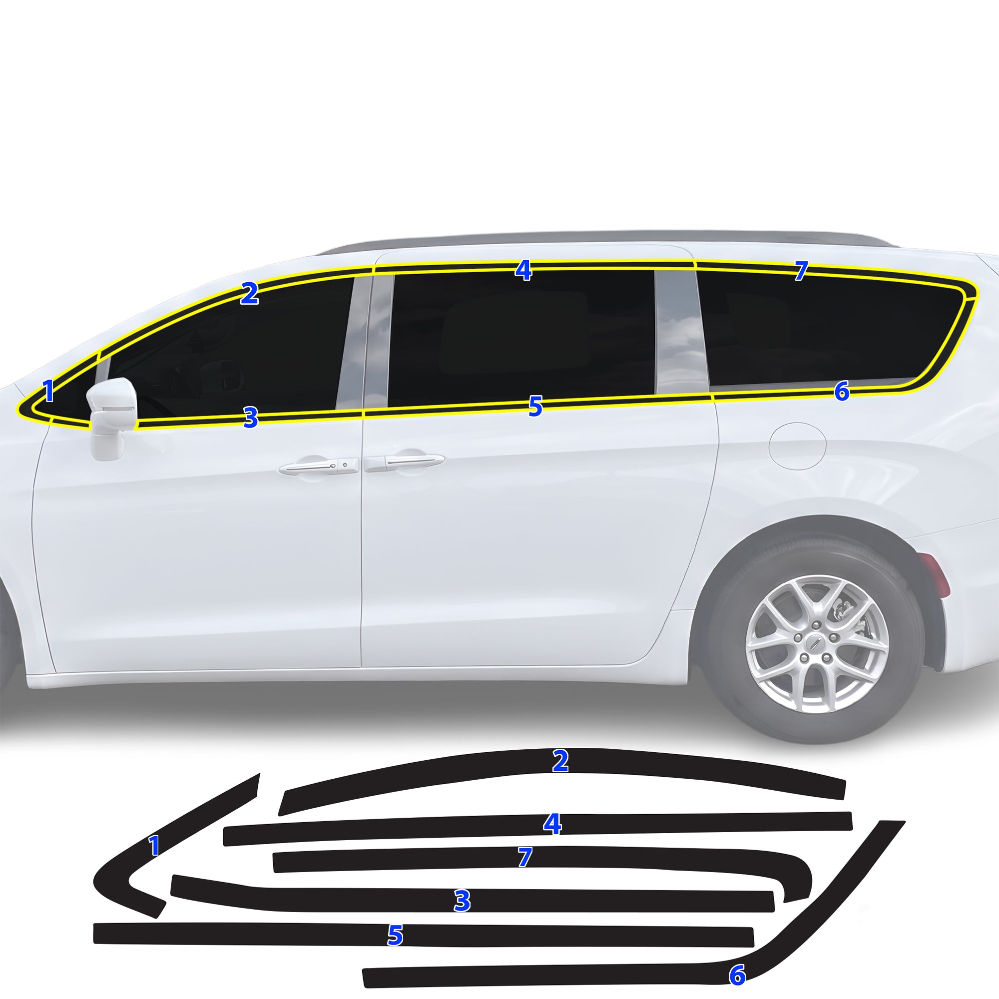Chrysler Pacifica 2017-2026 Blackout Chrome Delete Kit – Precut Gloss Black Vinyl Overlays
