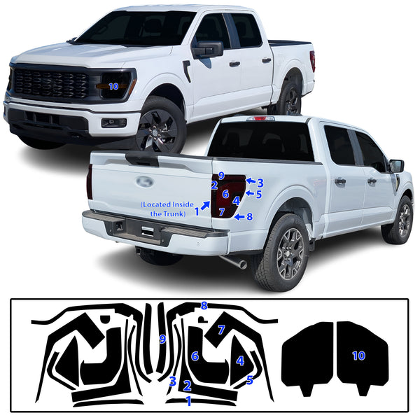 Ford F-150 2024-2026 Dark Smoke Headlight & Taillight Tint Kit – Precut Vinyl Lens Overlays Film