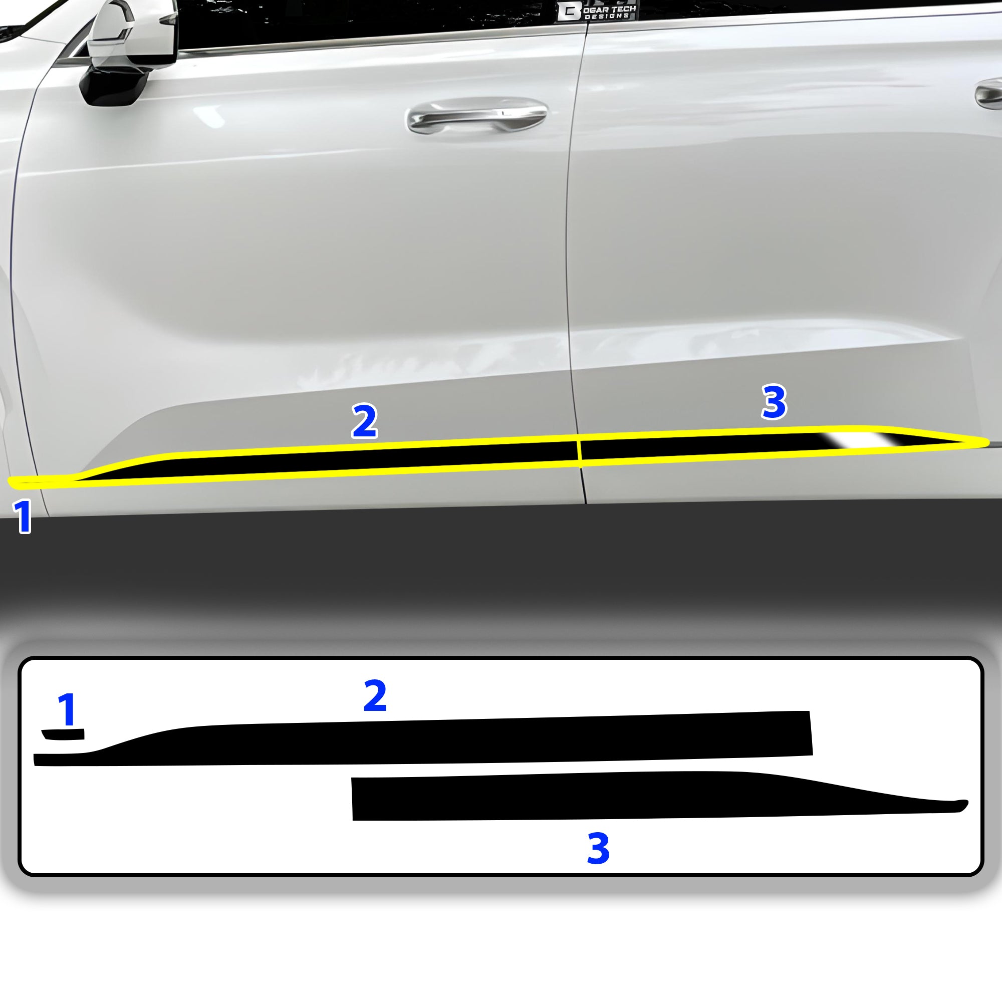 Side Window Skirt Vinyl Chrome Delete Trim Blackout Decal Stickers Overlay Film Fits Hyundai Palisade 2020 - 2025 - Bogar Tech Designs