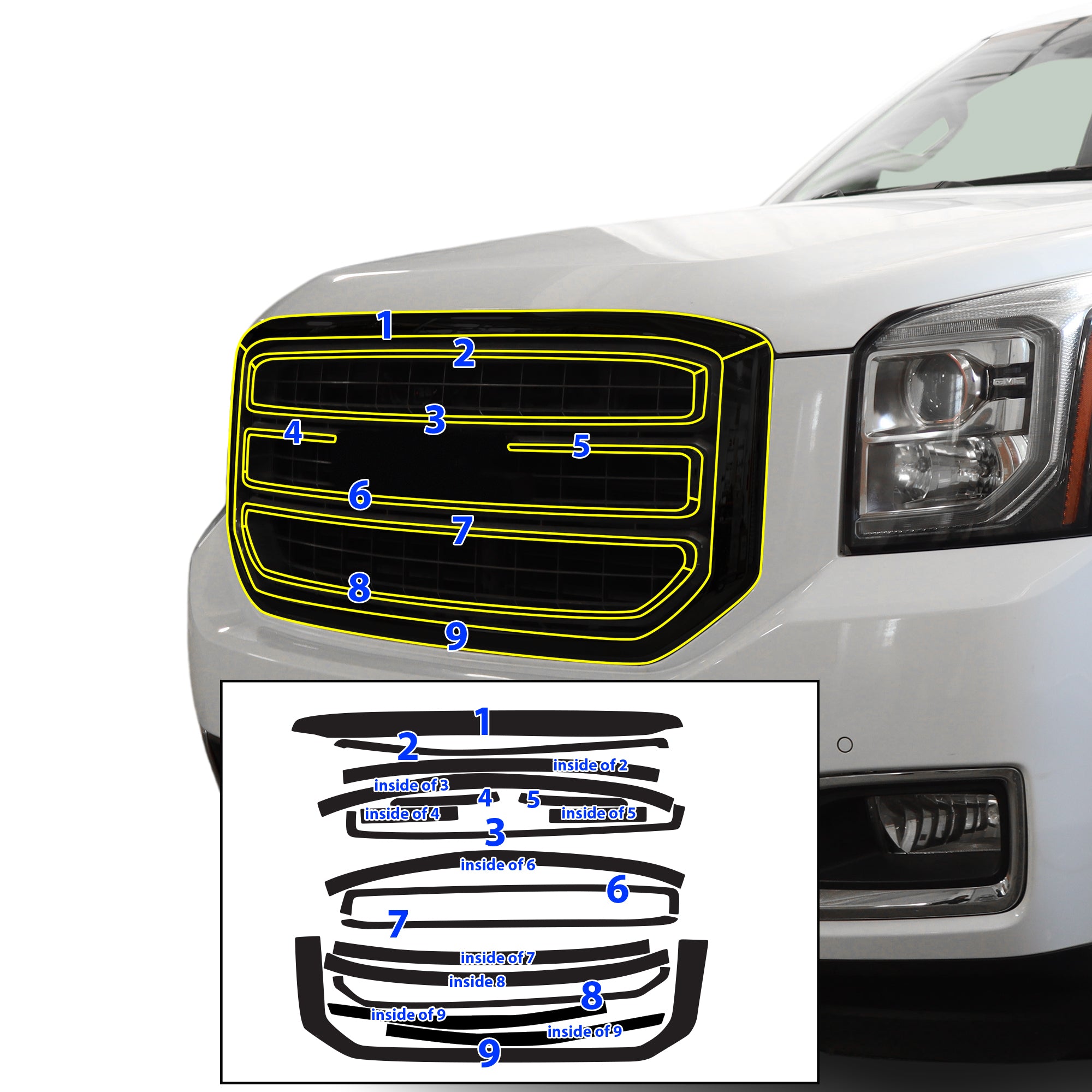 Vinyl Chrome Delete Blackout Decal Stickers Overlay Film Fits GMC Yukon XL 2015 - 2020 - Bogar Tech Designs